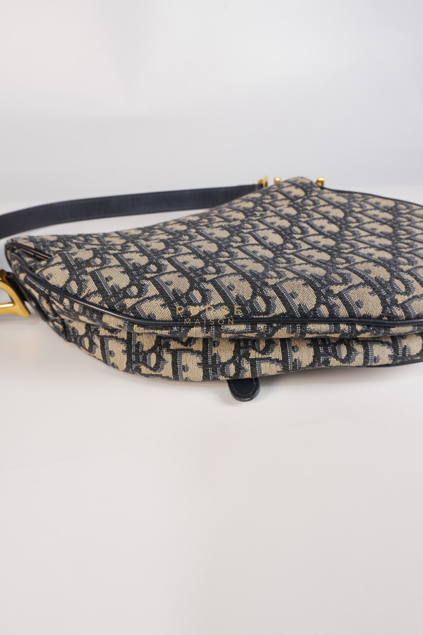 Saddle Medium Blue Oblique Jacquard with Black Dior Strap | Purse Maison Luxury Bags Shop