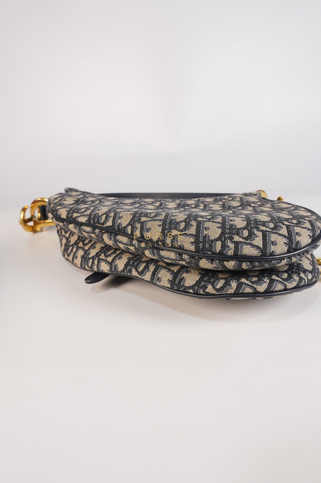 Saddle Medium Blue Oblique Jacquard with Black Dior Strap | Purse Maison Luxury Bags Shop