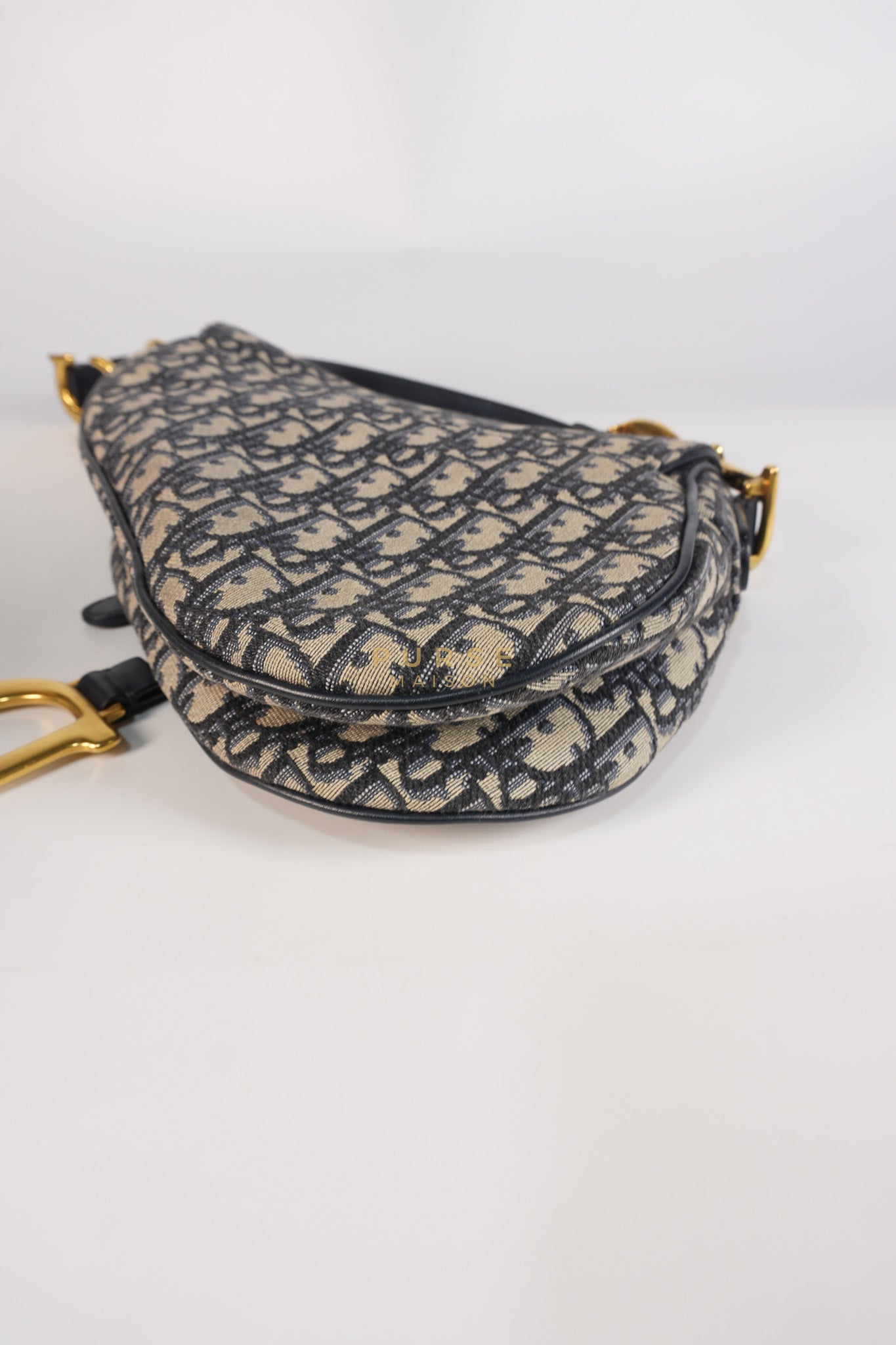 Saddle Medium Blue Oblique Jacquard with Black Dior Strap | Purse Maison Luxury Bags Shop