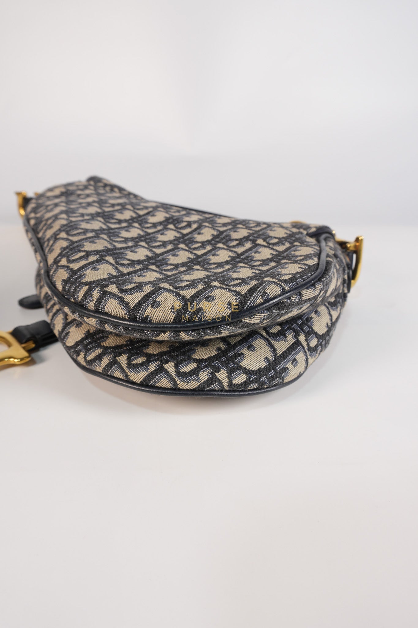 Saddle Medium Blue Oblique Jacquard with Black Dior Strap | Purse Maison Luxury Bags Shop