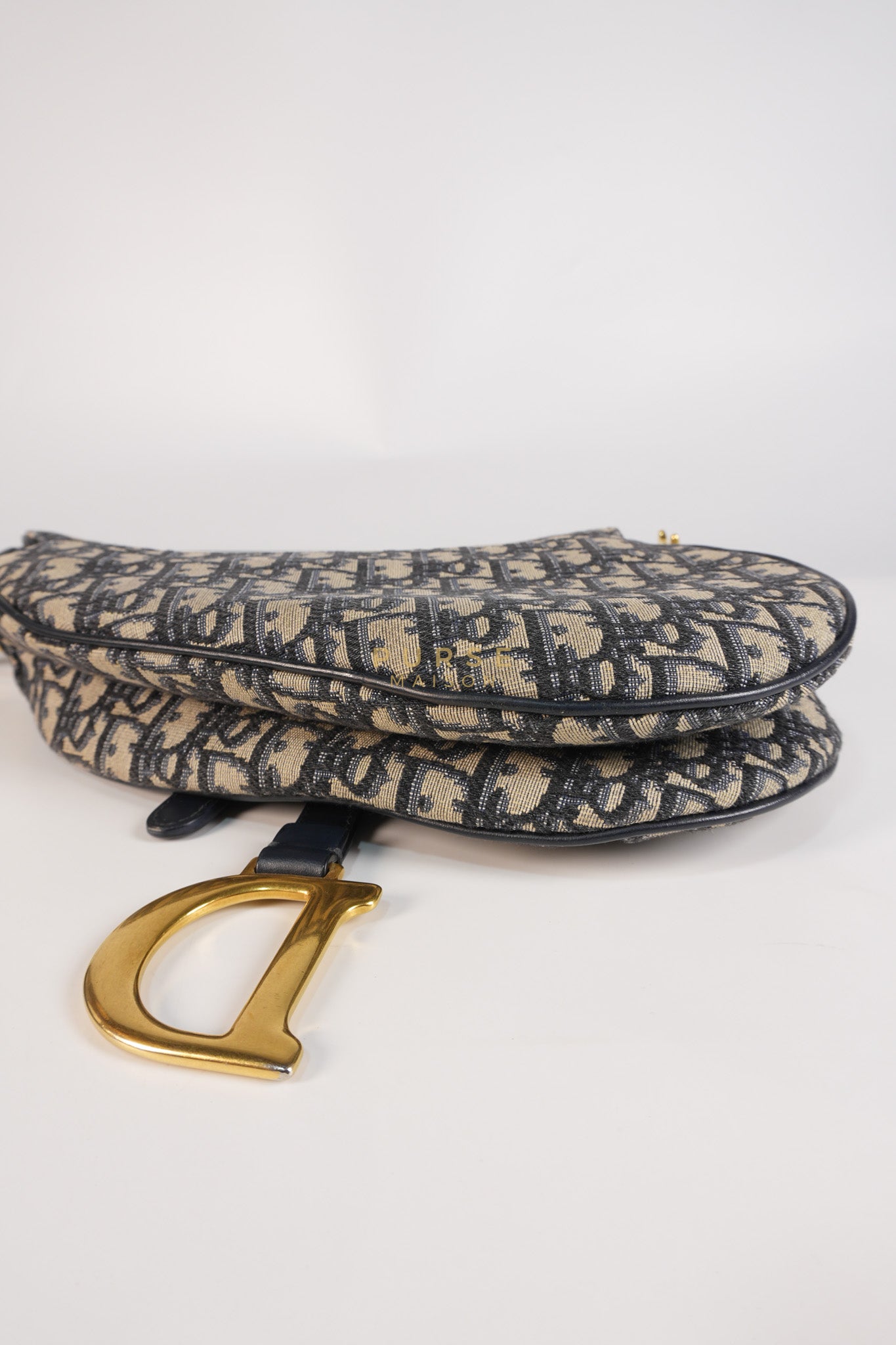 Saddle Medium Blue Oblique Jacquard with Black Dior Strap | Purse Maison Luxury Bags Shop