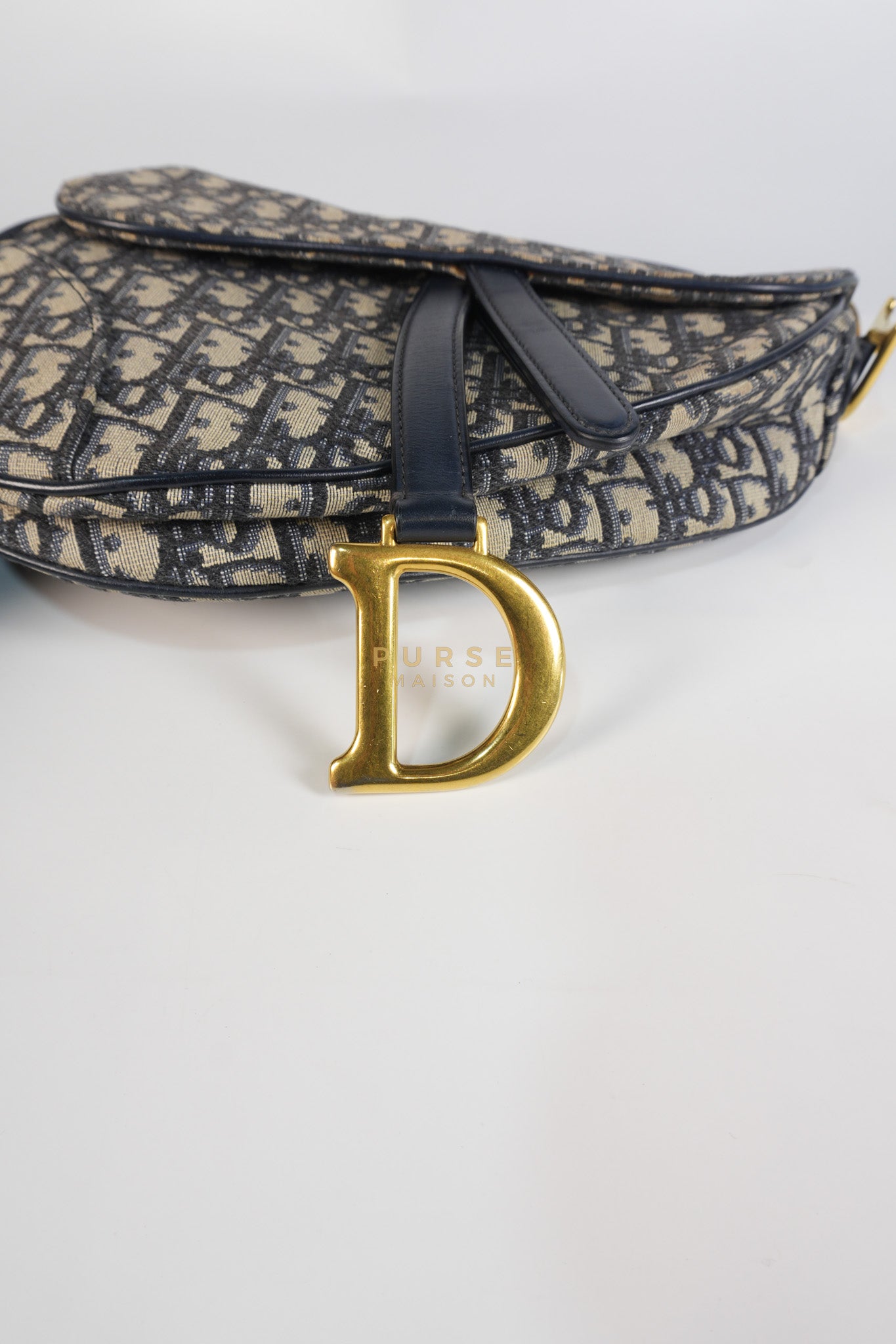 Saddle Medium Blue Oblique Jacquard with Black Dior Strap | Purse Maison Luxury Bags Shop