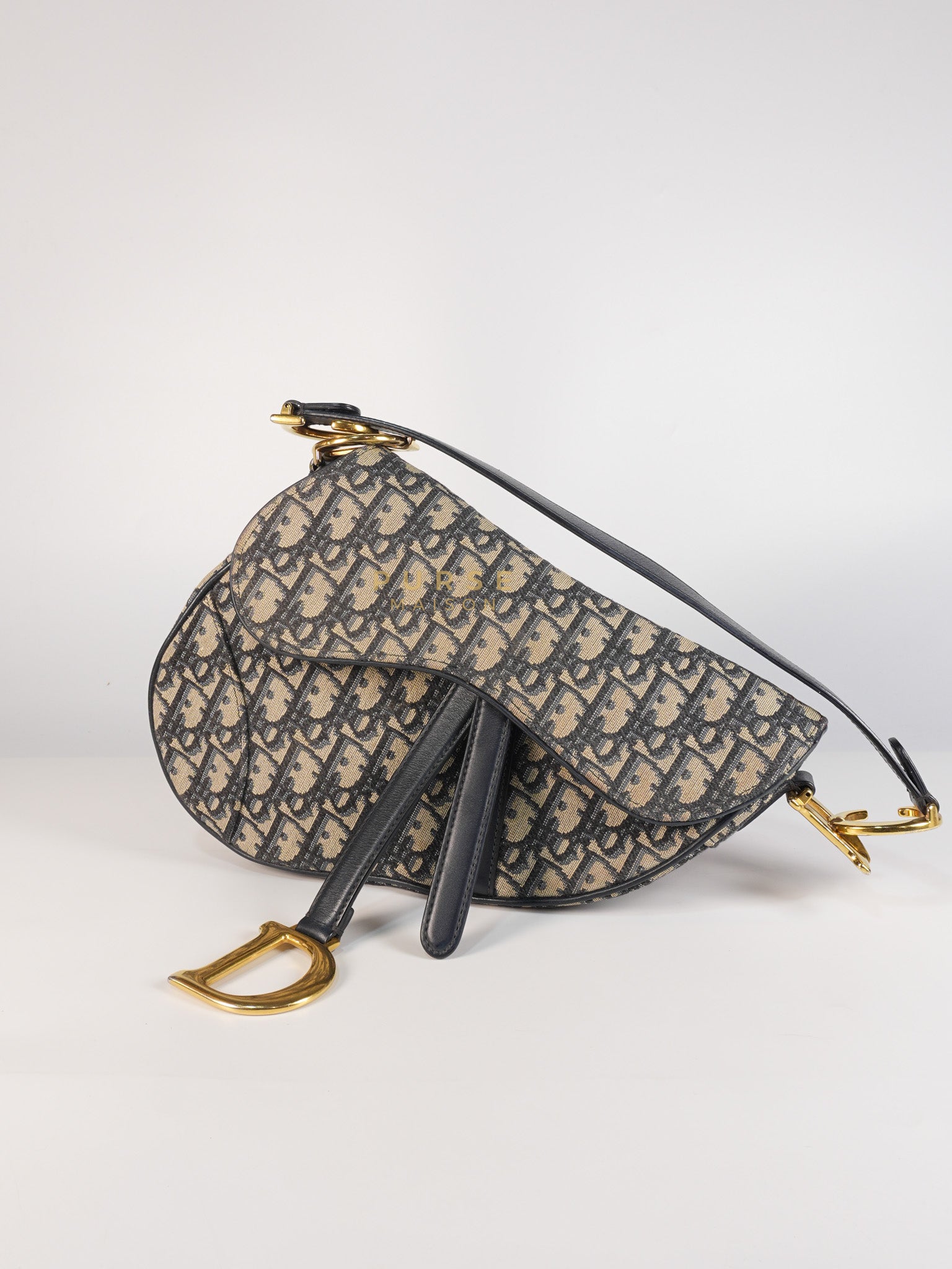 Saddle Medium Blue Oblique Jacquard with Black Dior Strap | Purse Maison Luxury Bags Shop