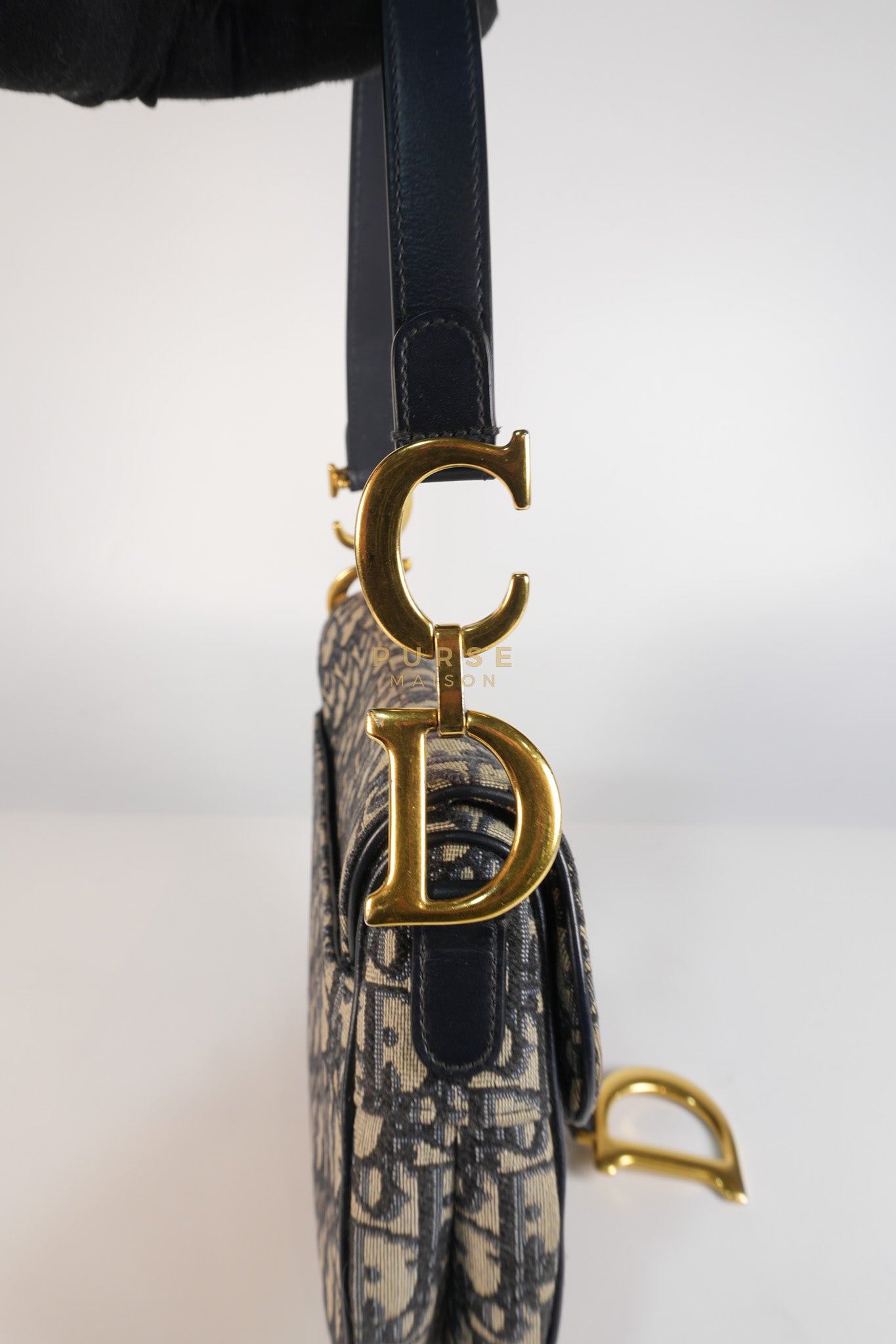 Saddle Medium Blue Oblique Jacquard with Black Dior Strap | Purse Maison Luxury Bags Shop