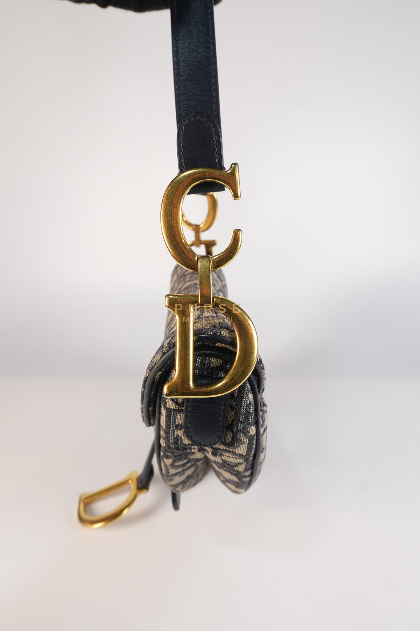 Saddle Medium Blue Oblique Jacquard with Black Dior Strap | Purse Maison Luxury Bags Shop