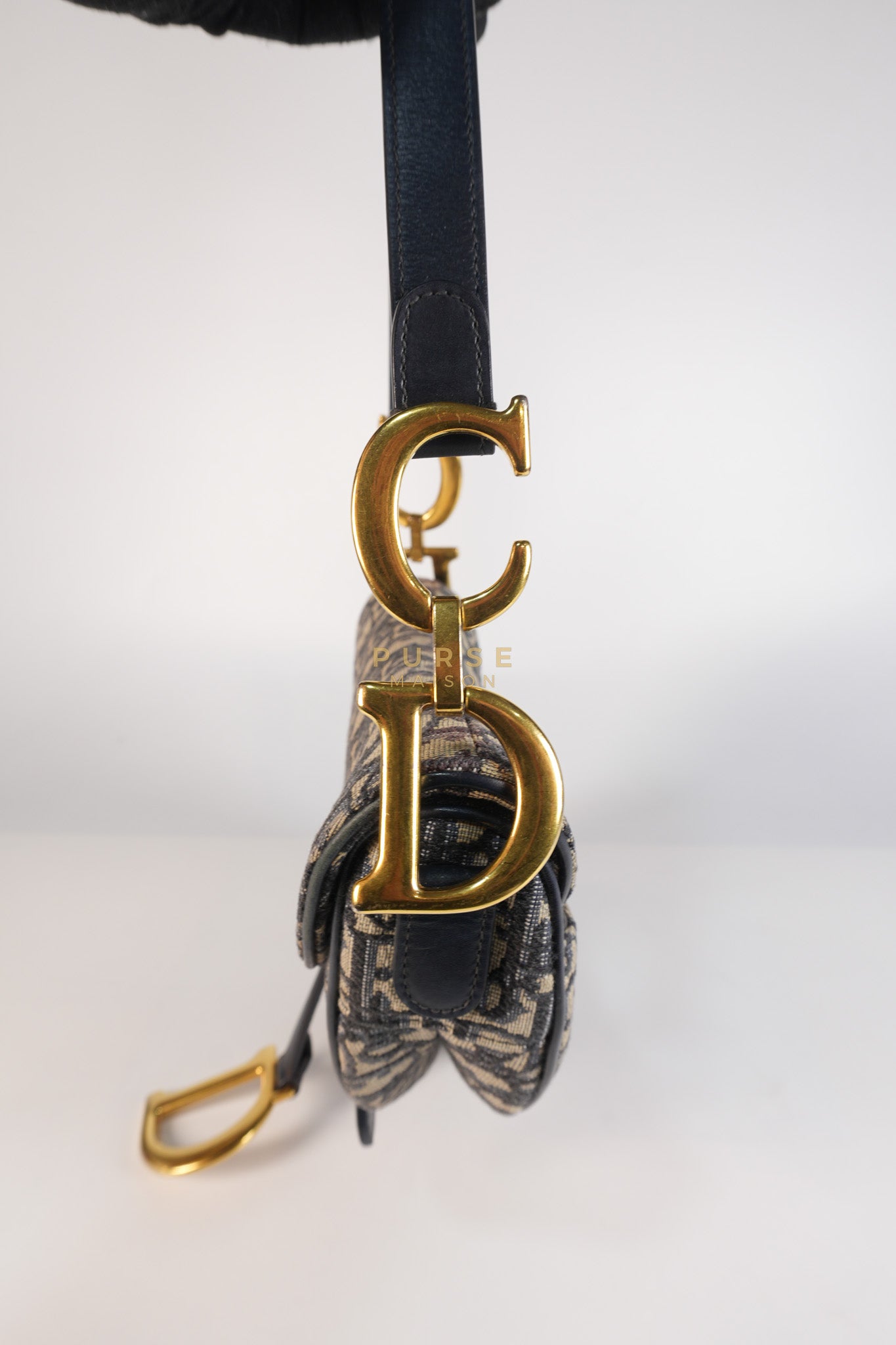 Saddle Medium Blue Oblique Jacquard with Black Dior Strap | Purse Maison Luxury Bags Shop