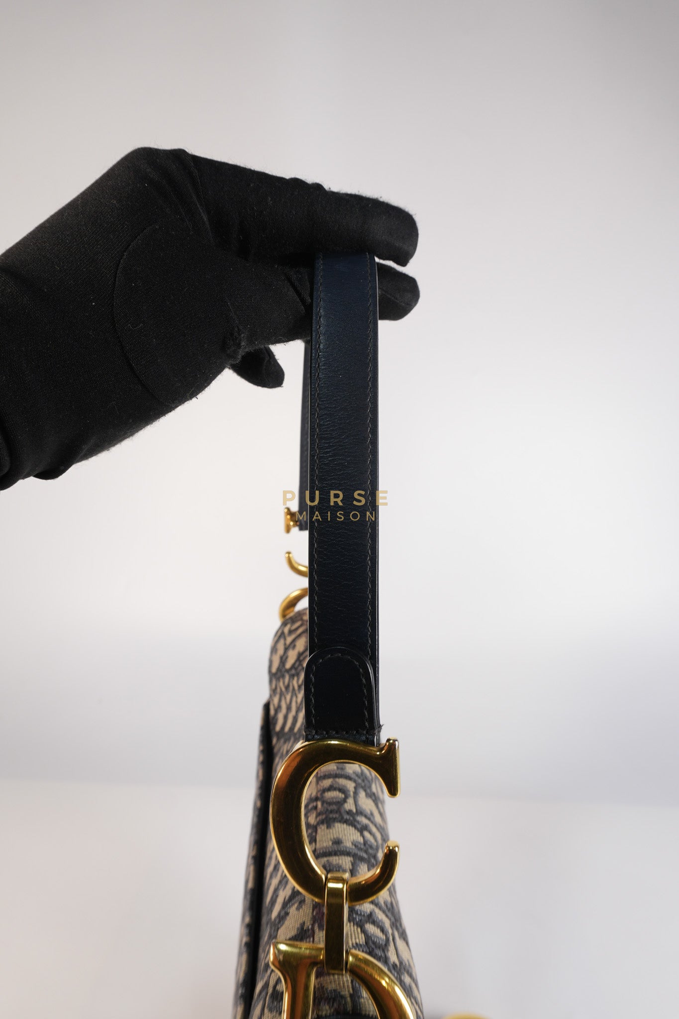 Saddle Medium Blue Oblique Jacquard with Black Dior Strap | Purse Maison Luxury Bags Shop