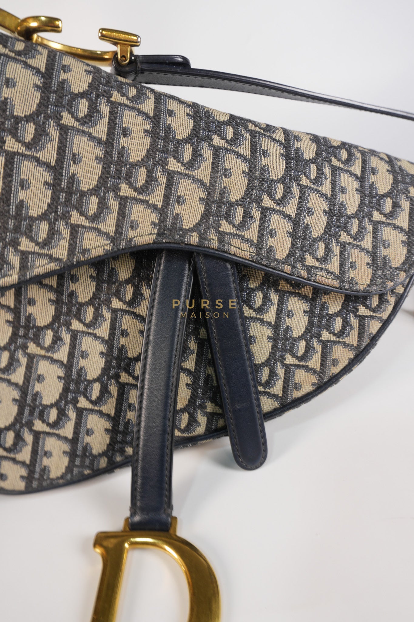 Saddle Medium Blue Oblique Jacquard with Black Dior Strap | Purse Maison Luxury Bags Shop