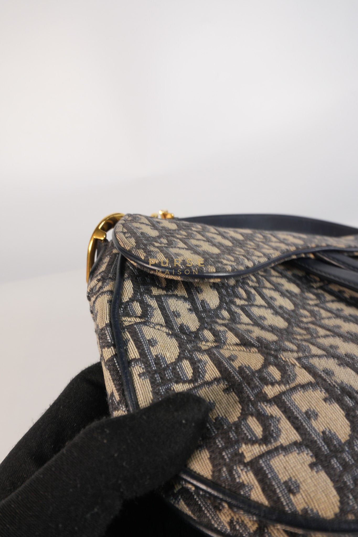Saddle Medium Blue Oblique Jacquard with Black Dior Strap | Purse Maison Luxury Bags Shop