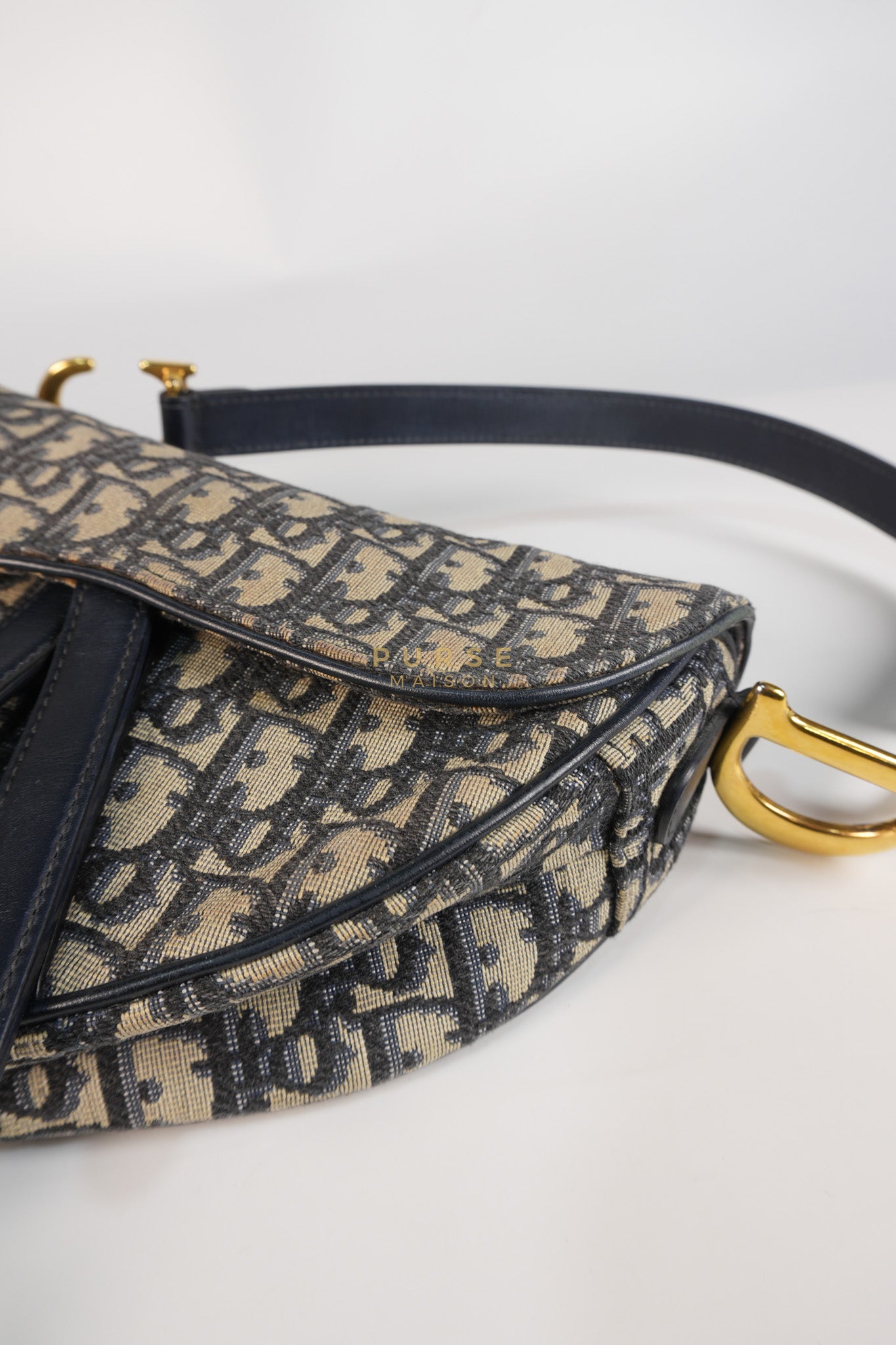 Saddle Medium Blue Oblique Jacquard with Black Dior Strap | Purse Maison Luxury Bags Shop