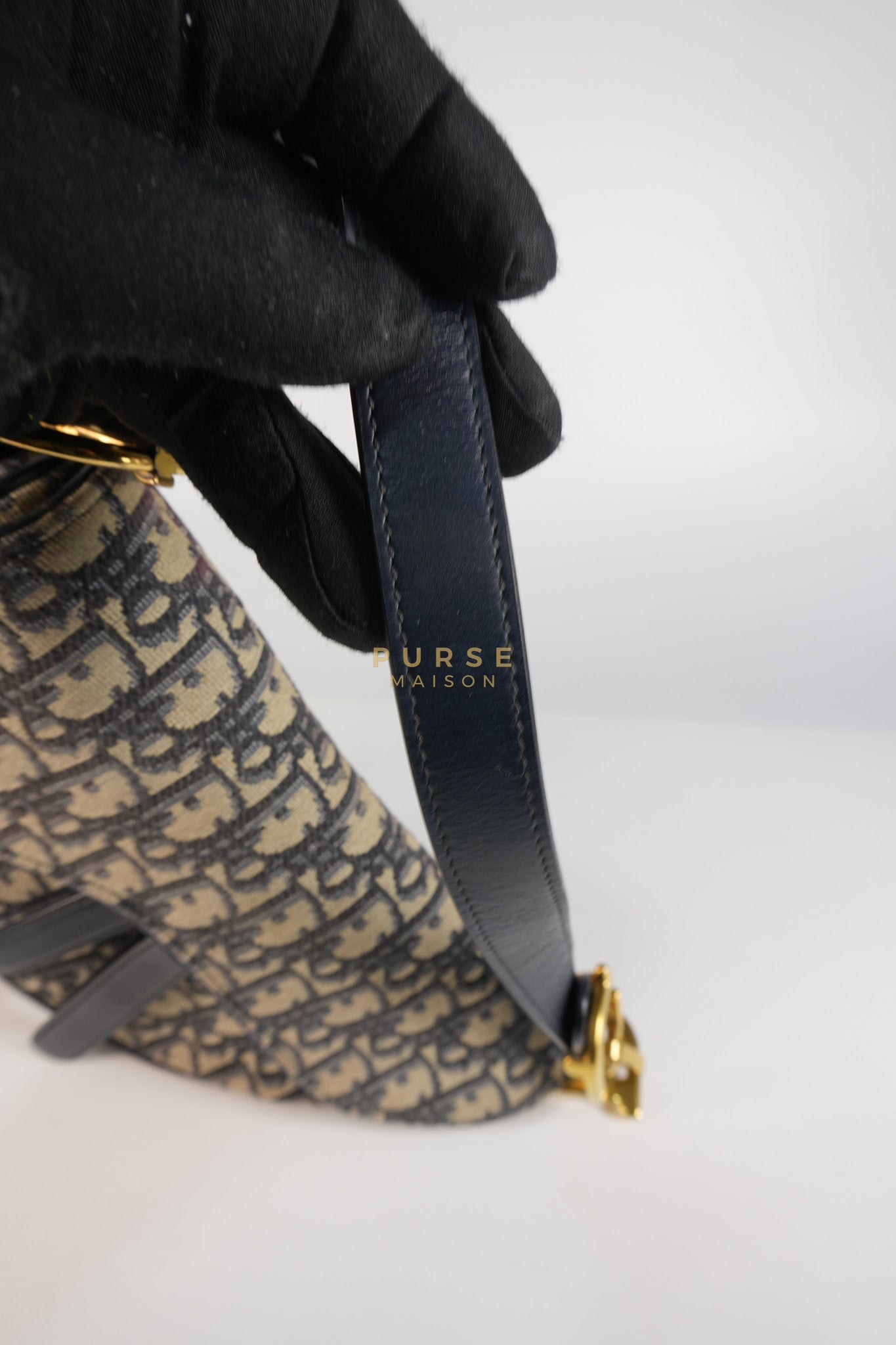 Saddle Medium Blue Oblique Jacquard with Black Dior Strap | Purse Maison Luxury Bags Shop