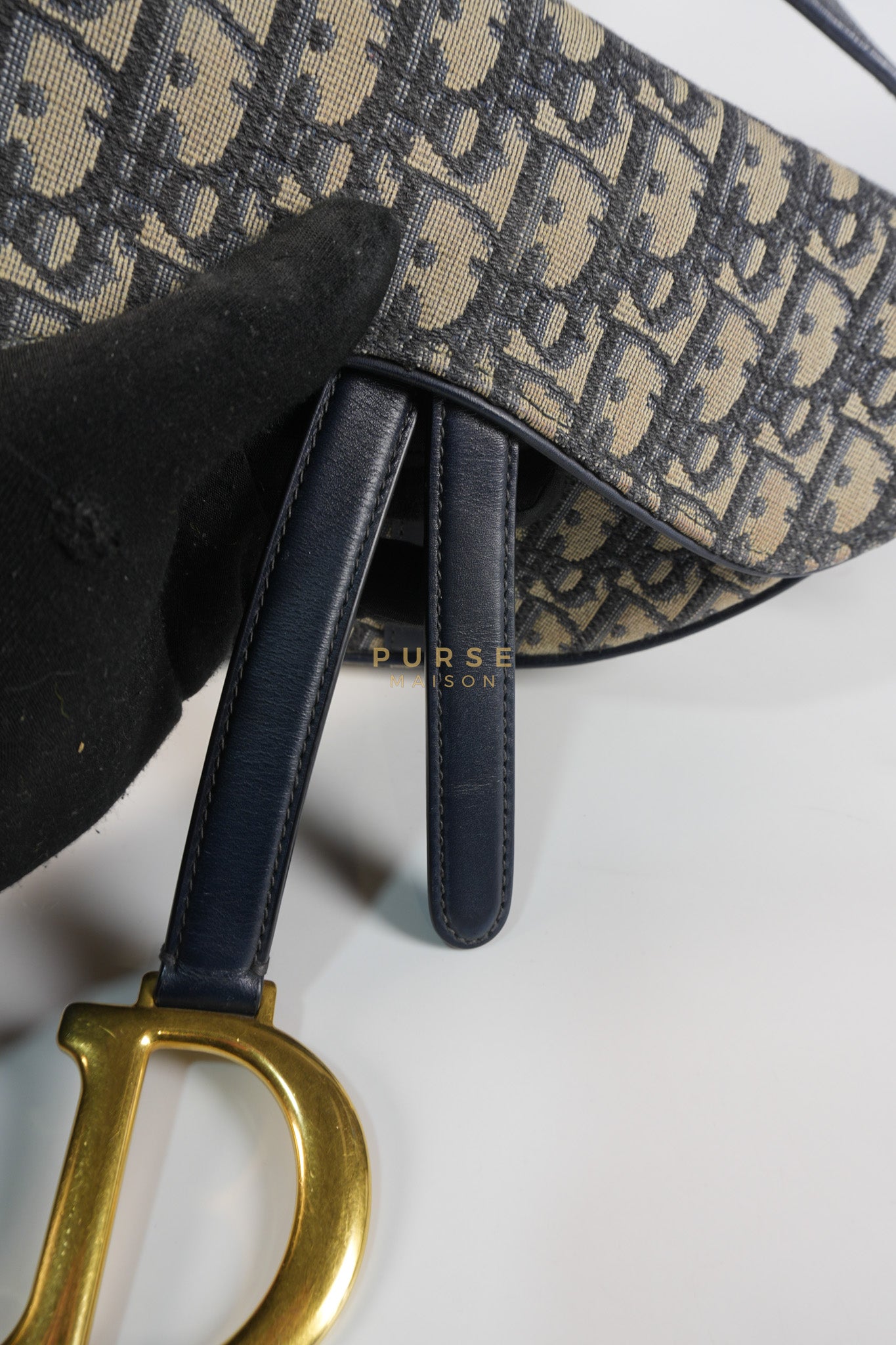 Saddle Medium Blue Oblique Jacquard with Black Dior Strap | Purse Maison Luxury Bags Shop
