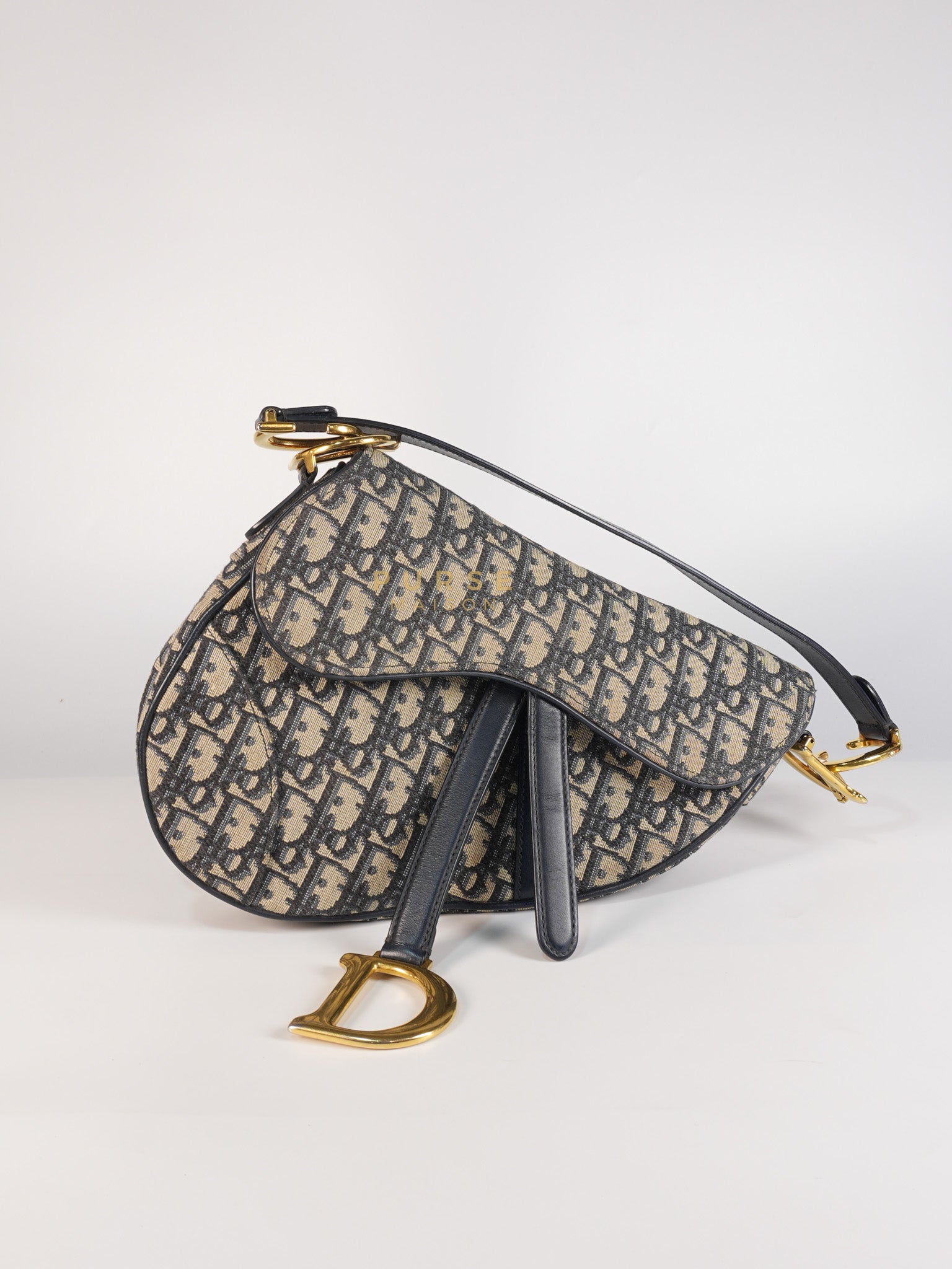 Saddle Medium Blue Oblique Jacquard with Black Dior Strap | Purse Maison Luxury Bags Shop