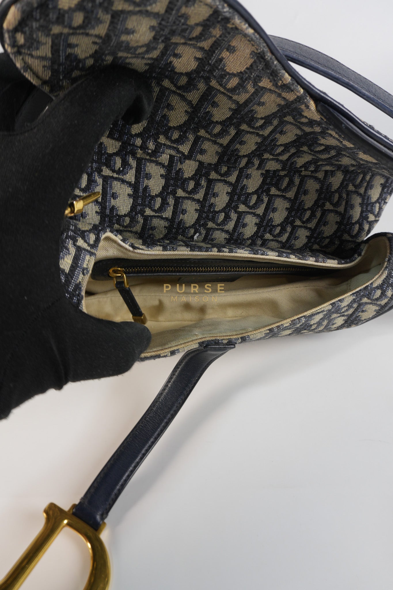 Saddle Medium Blue Oblique Jacquard with Black Dior Strap | Purse Maison Luxury Bags Shop