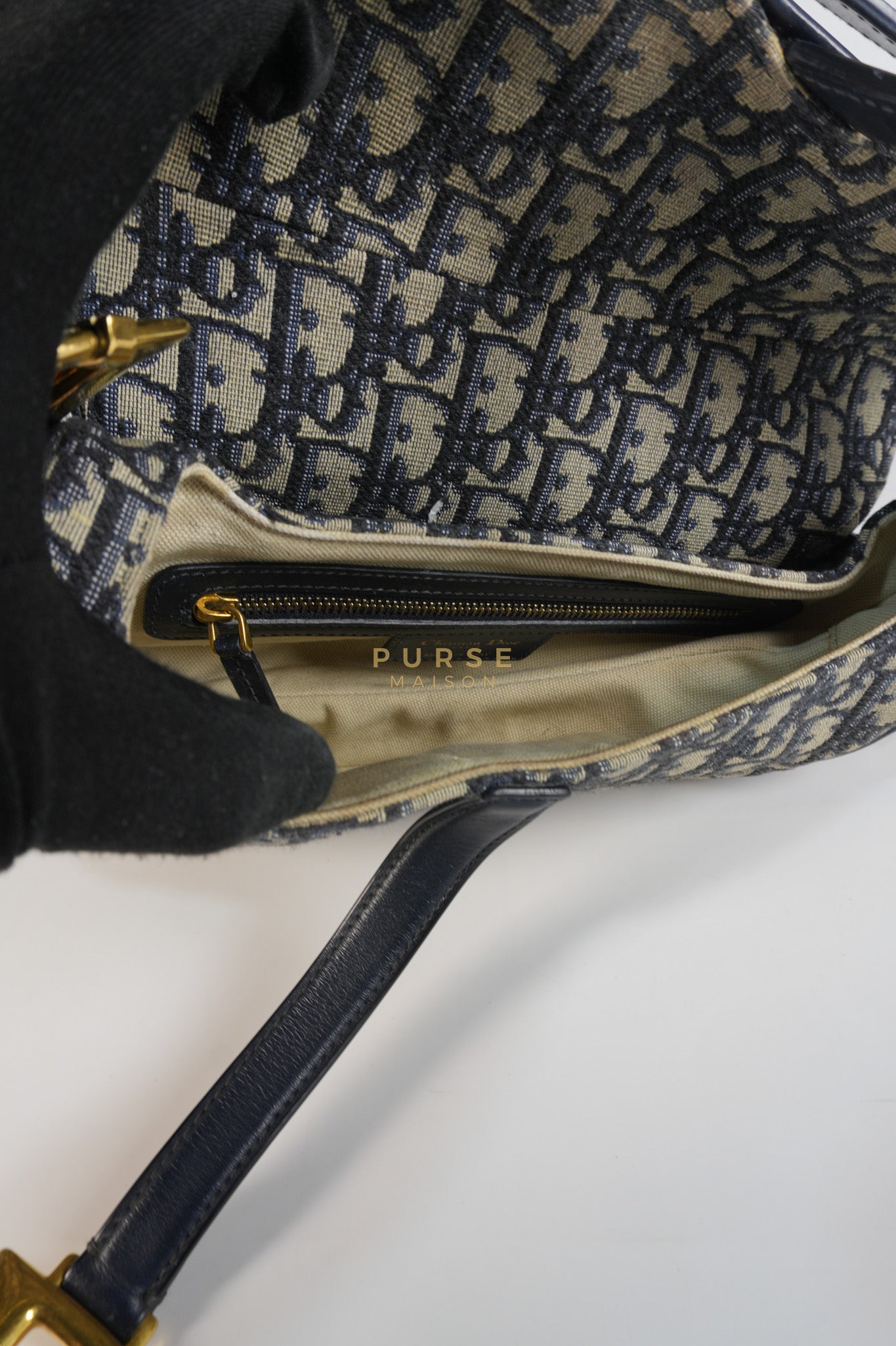 Saddle Medium Blue Oblique Jacquard with Black Dior Strap | Purse Maison Luxury Bags Shop