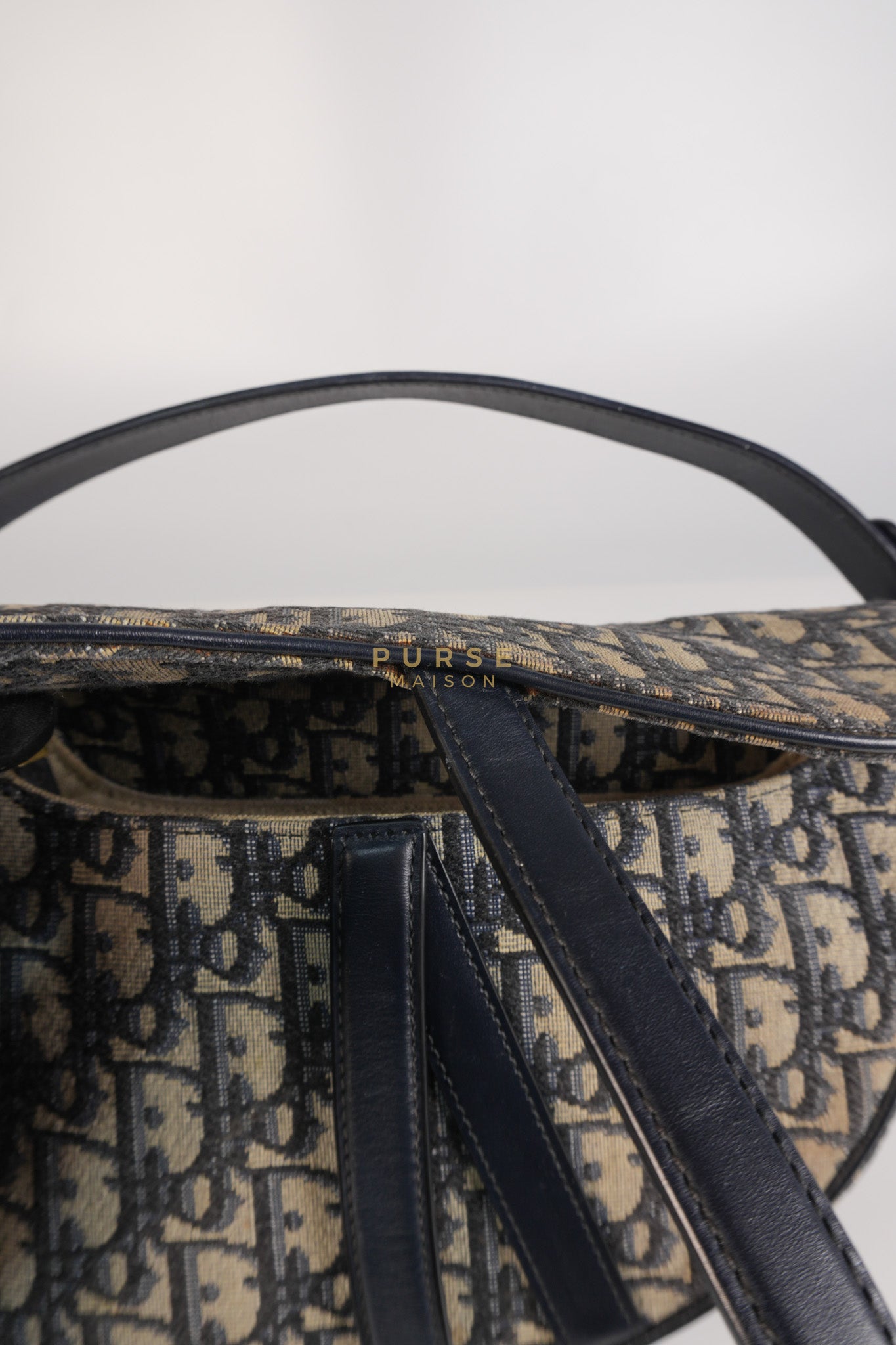 Saddle Medium Blue Oblique Jacquard with Black Dior Strap | Purse Maison Luxury Bags Shop