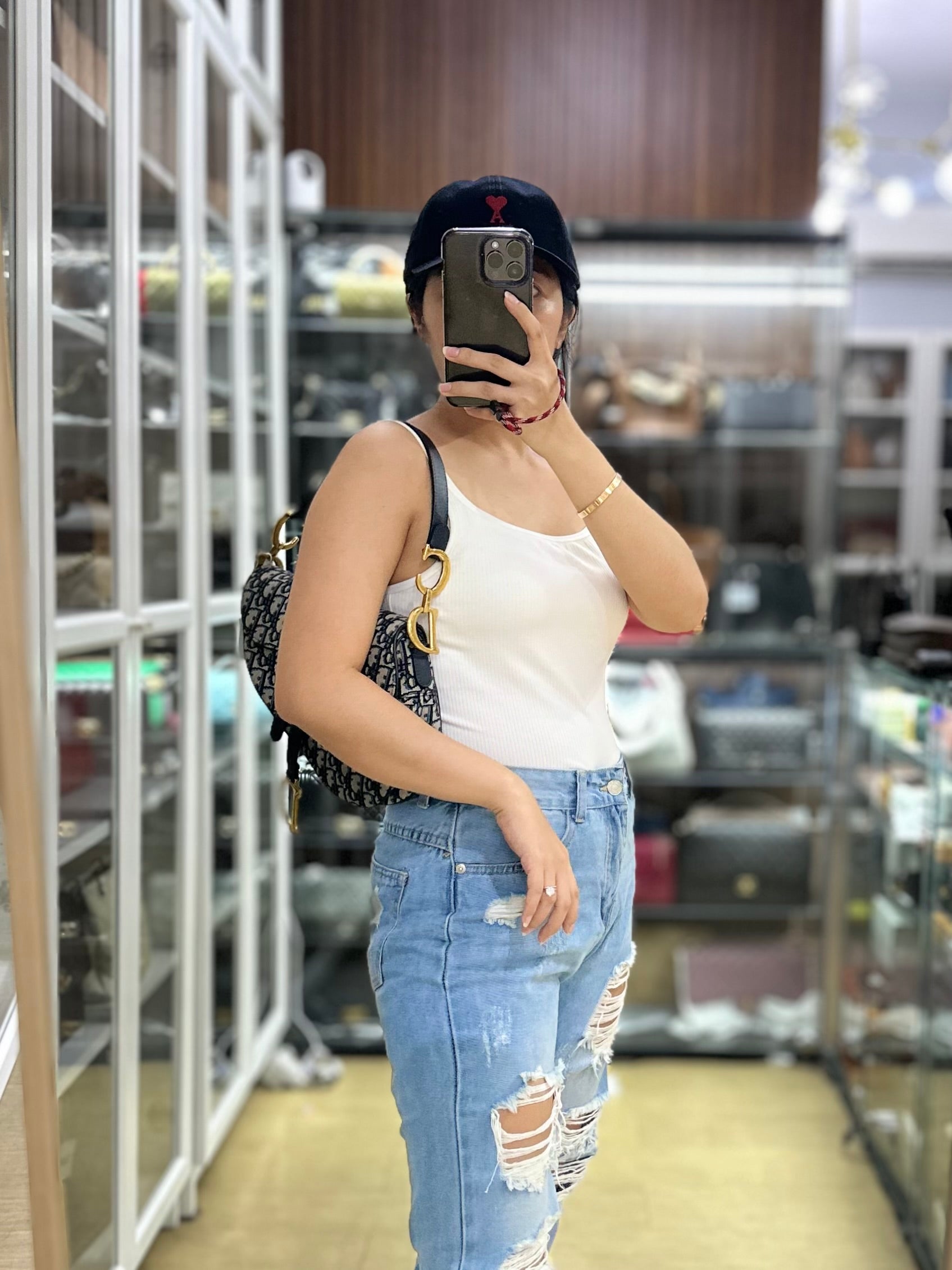 Saddle Medium Blue Oblique Jacquard with Black Dior Strap | Purse Maison Luxury Bags Shop