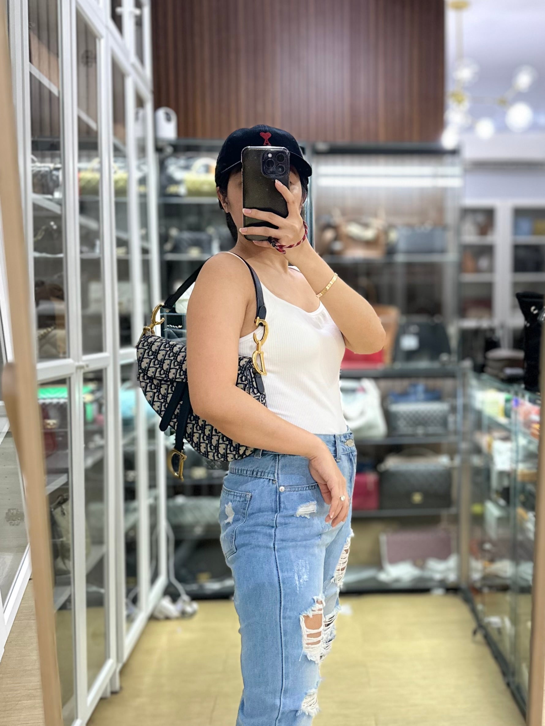 Saddle Medium Blue Oblique Jacquard with Black Dior Strap | Purse Maison Luxury Bags Shop