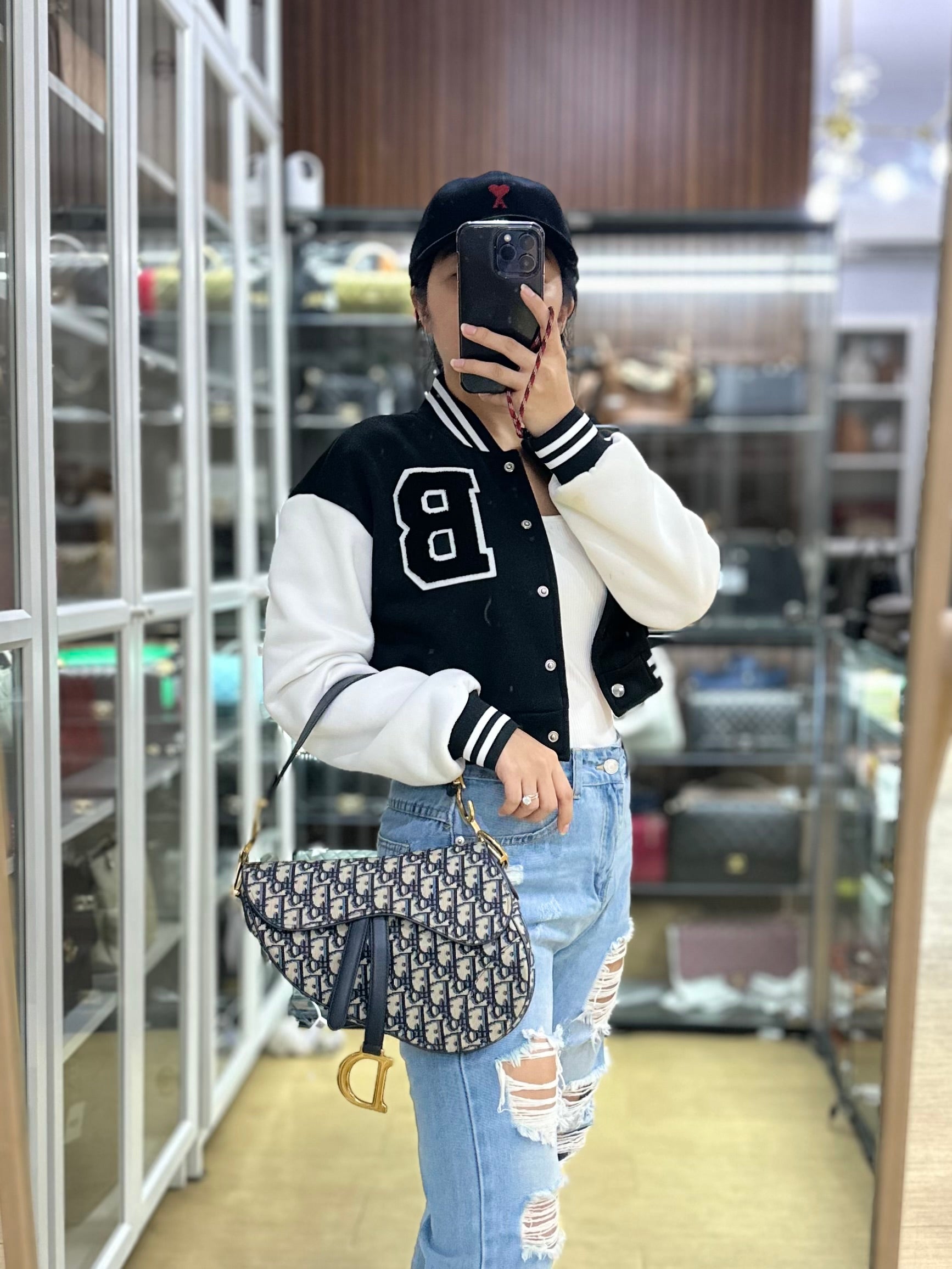 Saddle Medium Blue Oblique Jacquard with Black Dior Strap | Purse Maison Luxury Bags Shop