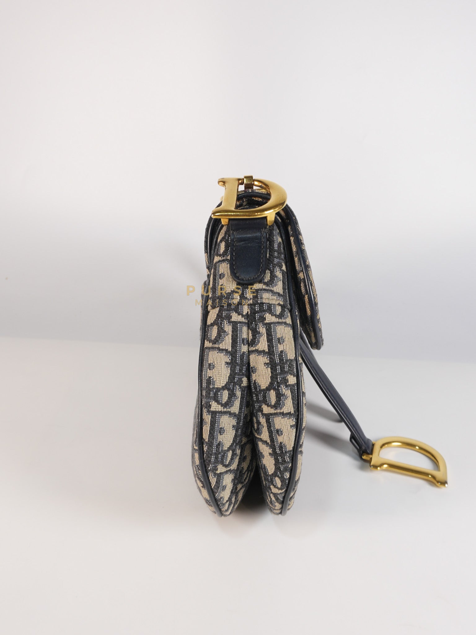 Saddle Medium Blue Oblique Jacquard with Black Dior Strap | Purse Maison Luxury Bags Shop