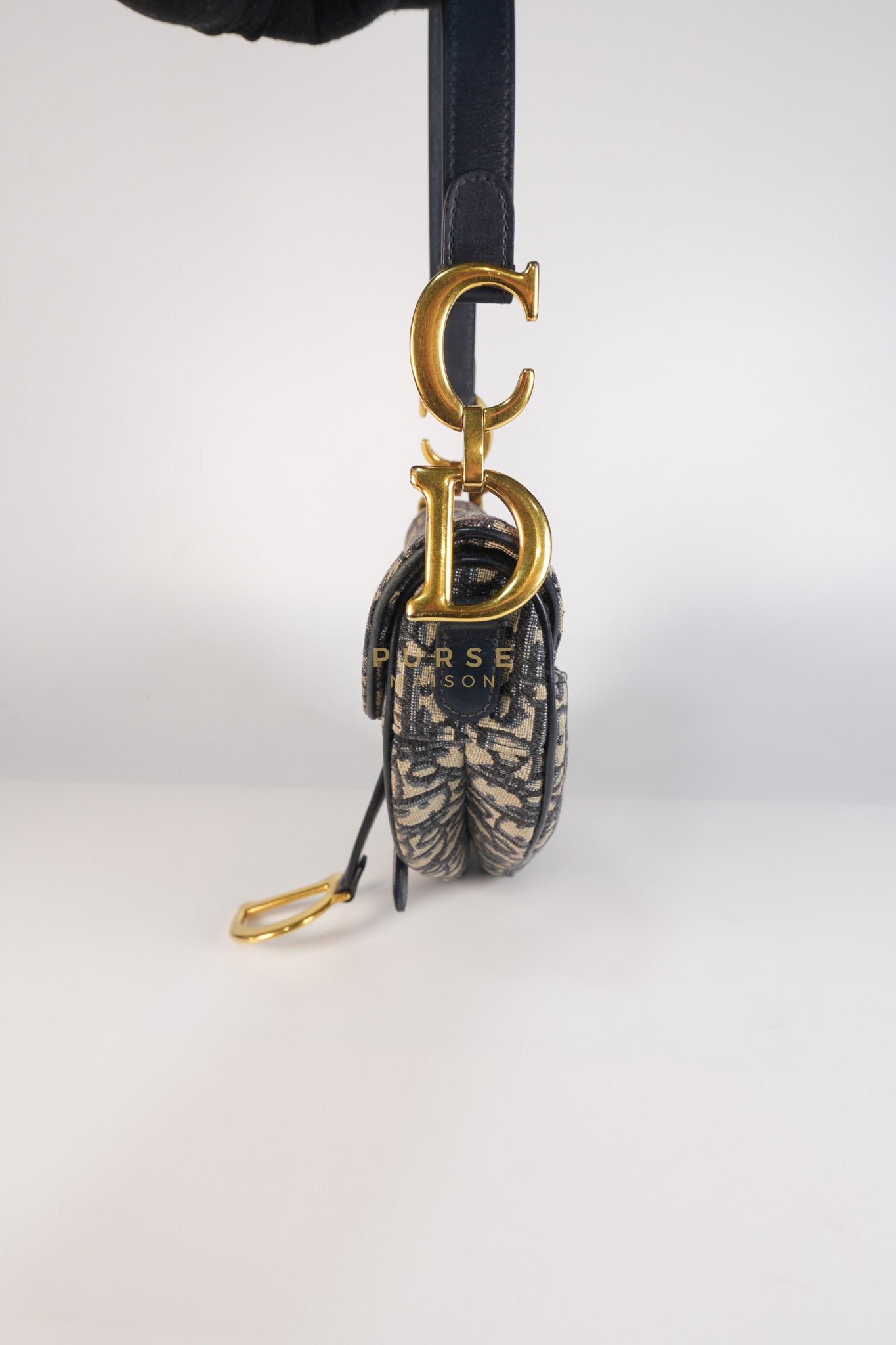 Saddle Medium Blue Oblique Jacquard with Black Dior Strap | Purse Maison Luxury Bags Shop