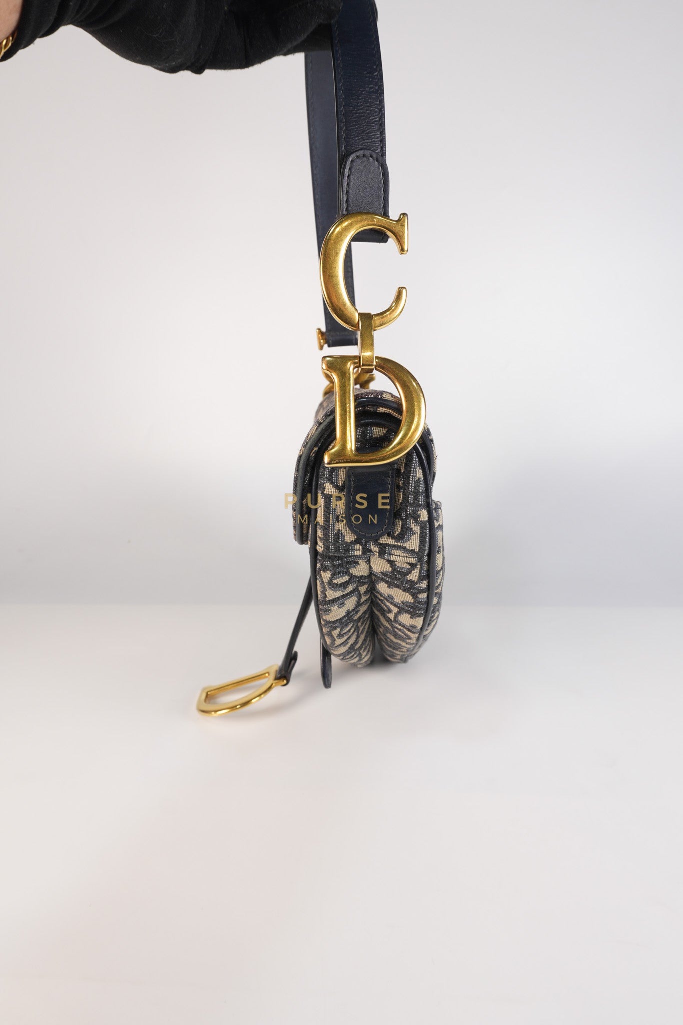 Saddle Medium Blue Oblique Jacquard with Black Dior Strap | Purse Maison Luxury Bags Shop