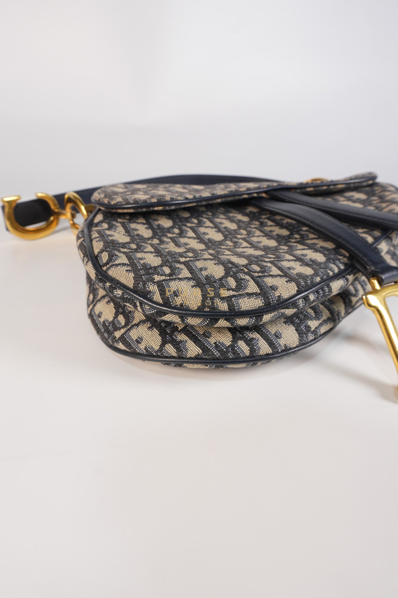 Saddle Medium Blue Oblique Jacquard with Black Dior Strap | Purse Maison Luxury Bags Shop