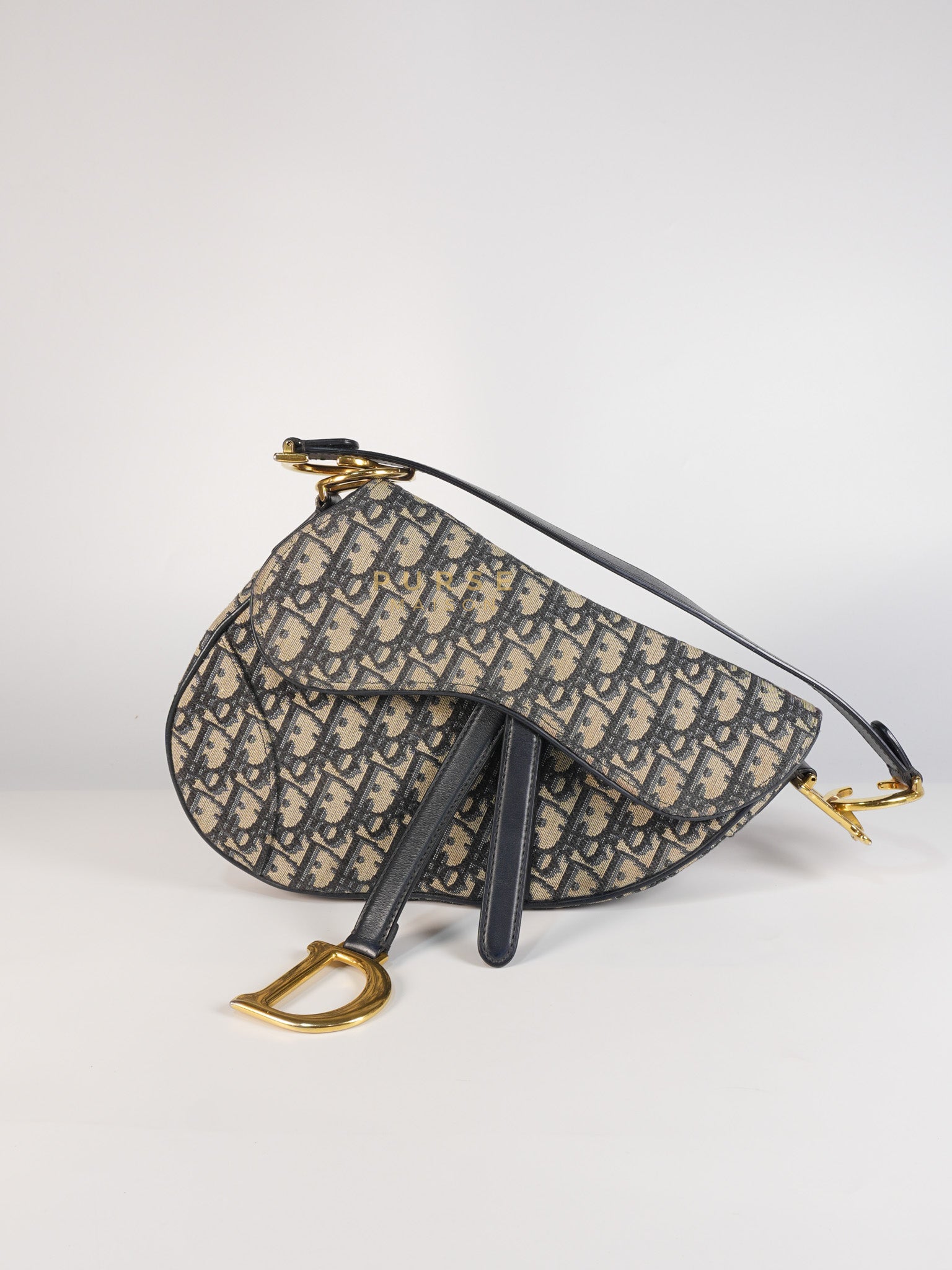 Saddle Medium Blue Oblique Jacquard with Black Dior Strap | Purse Maison Luxury Bags Shop