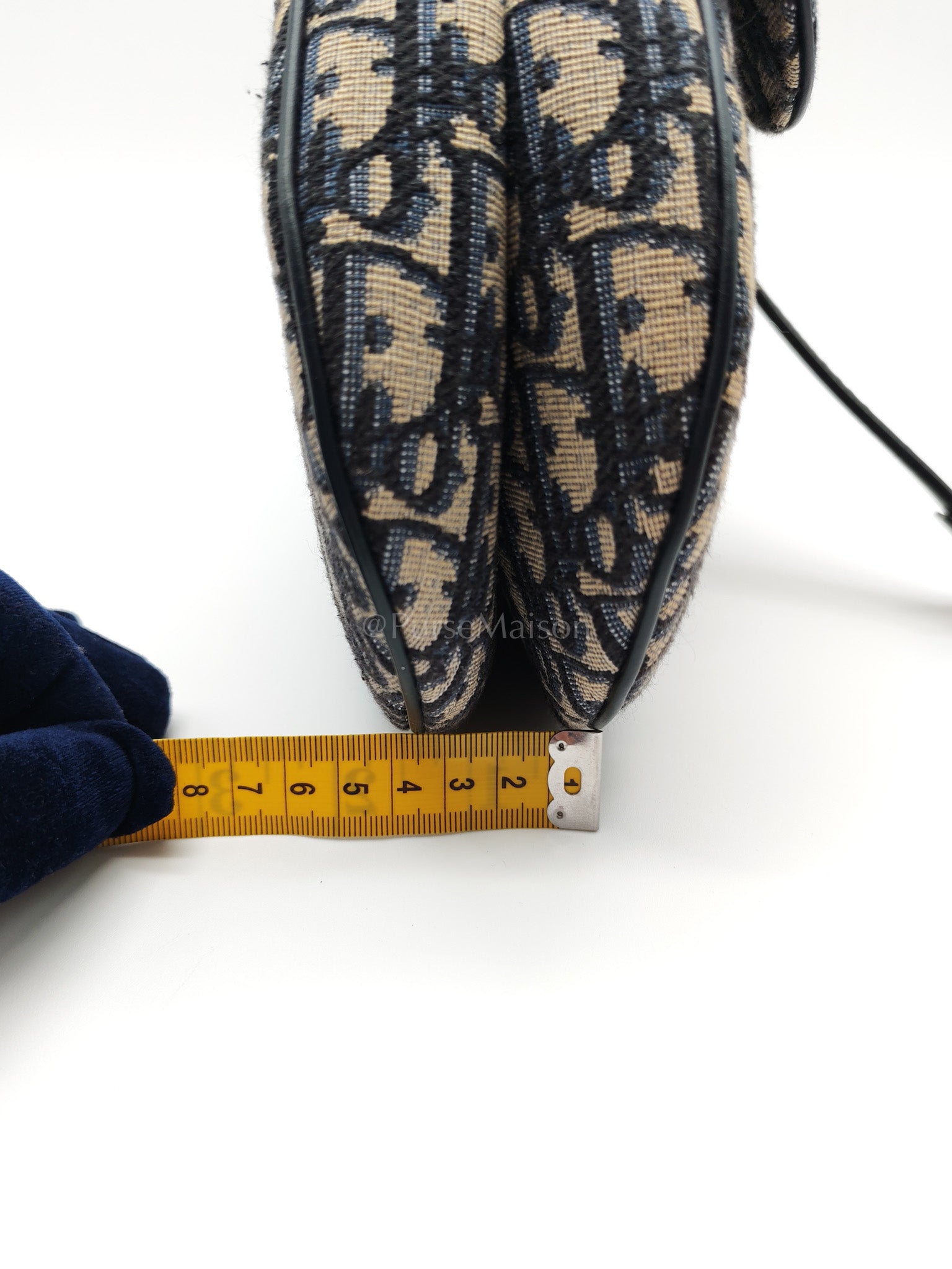Saddle Medium in Blue Oblique Jacquard Canvas with Strap | Purse Maison Luxury Bags Shop