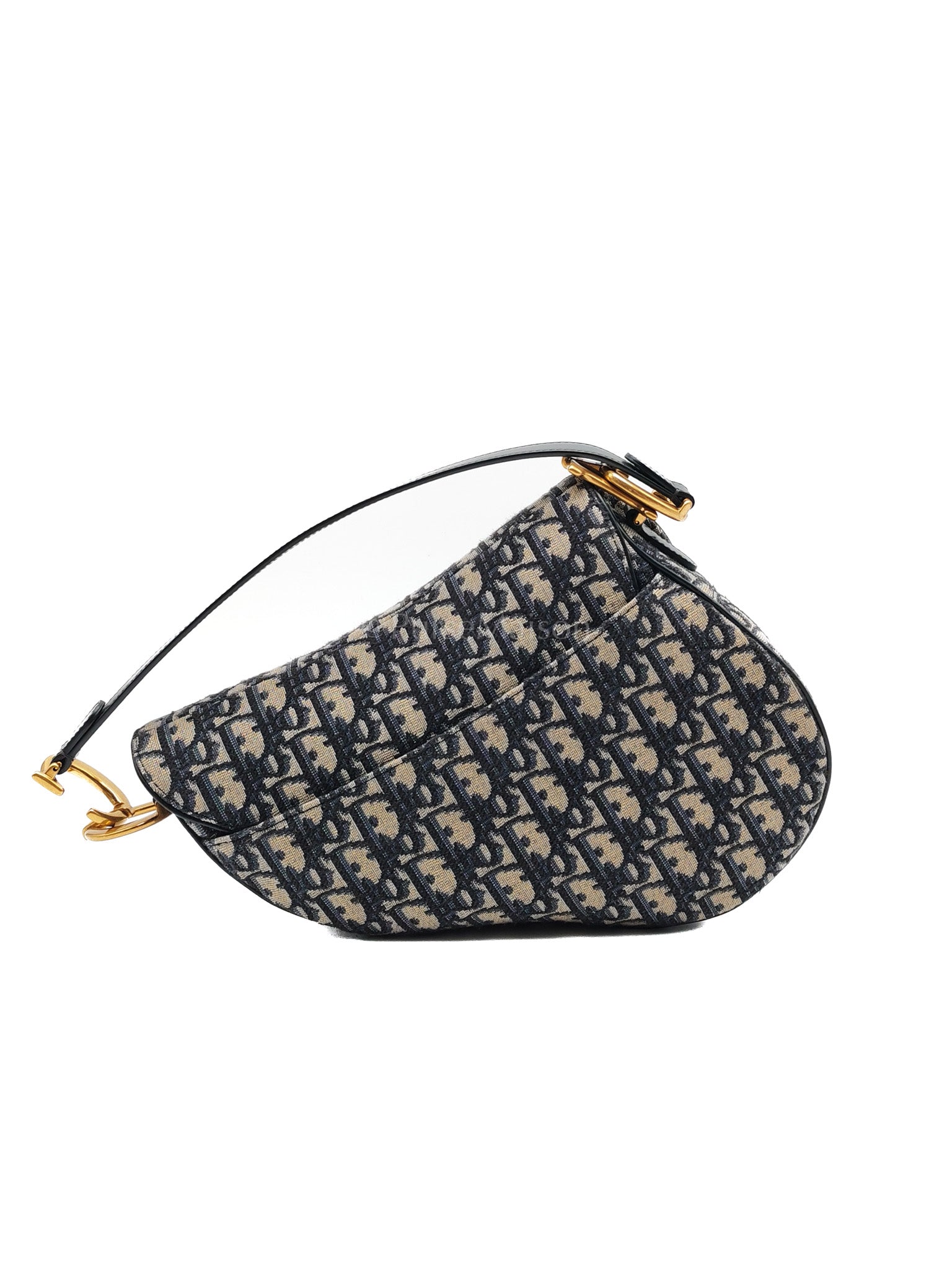 Saddle Medium in Blue Oblique Jacquard Canvas with Strap | Purse Maison Luxury Bags Shop