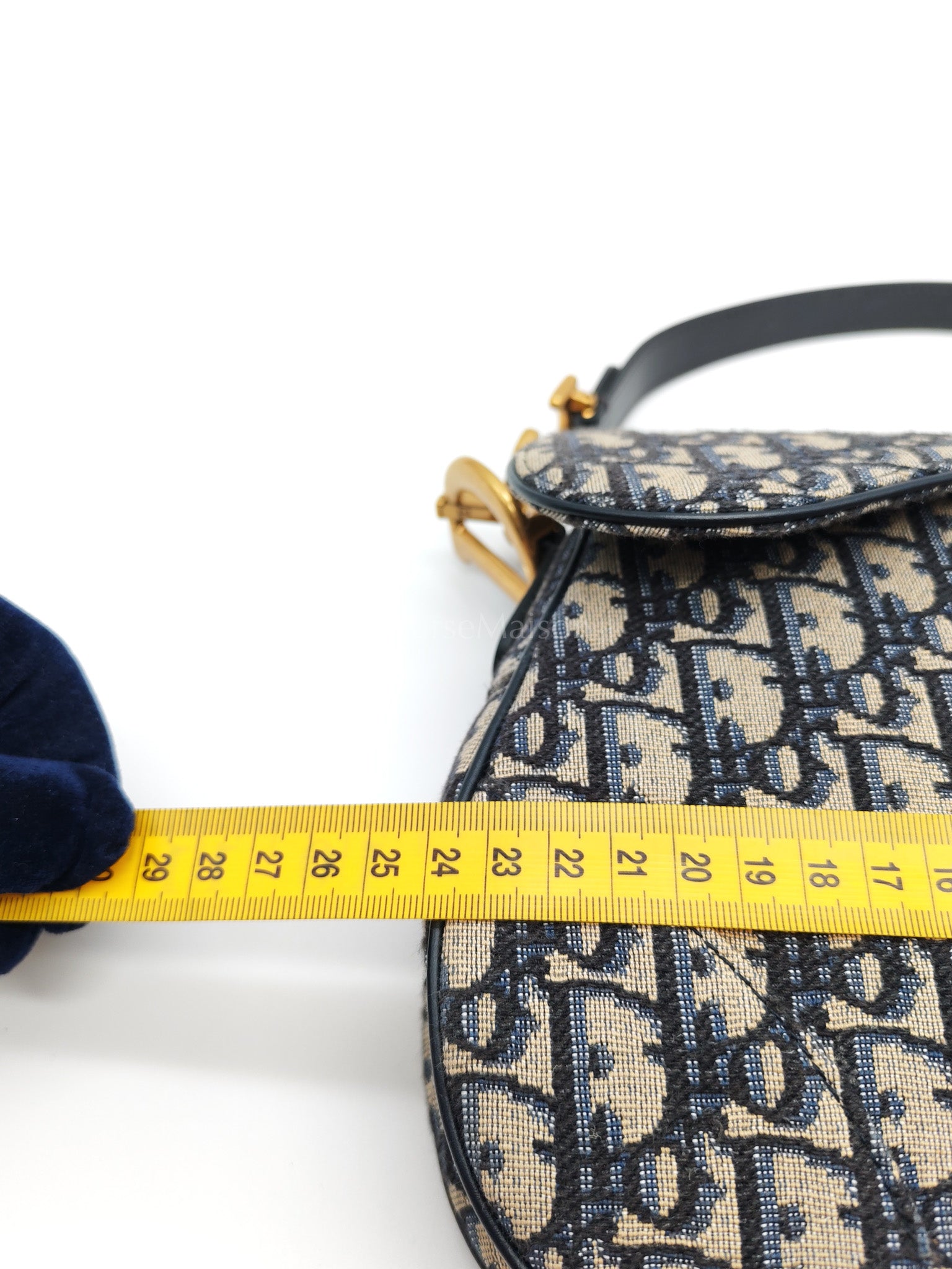 Saddle Medium in Blue Oblique Jacquard Canvas with Strap | Purse Maison Luxury Bags Shop