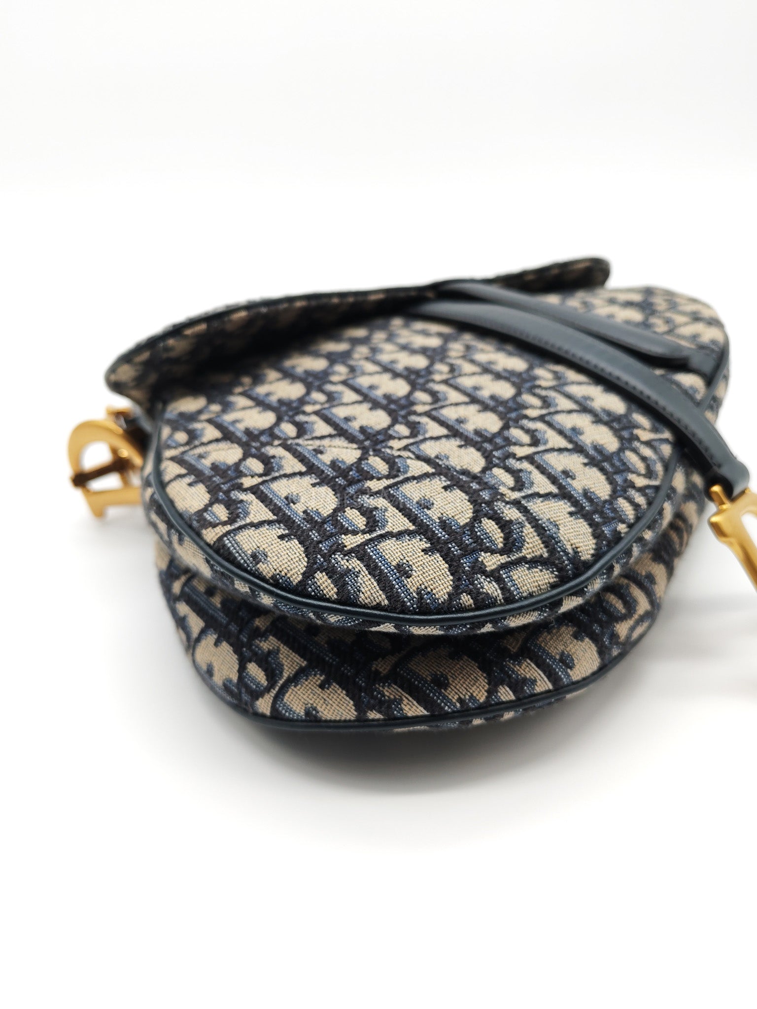 Saddle Medium in Blue Oblique Jacquard Canvas with Strap | Purse Maison Luxury Bags Shop