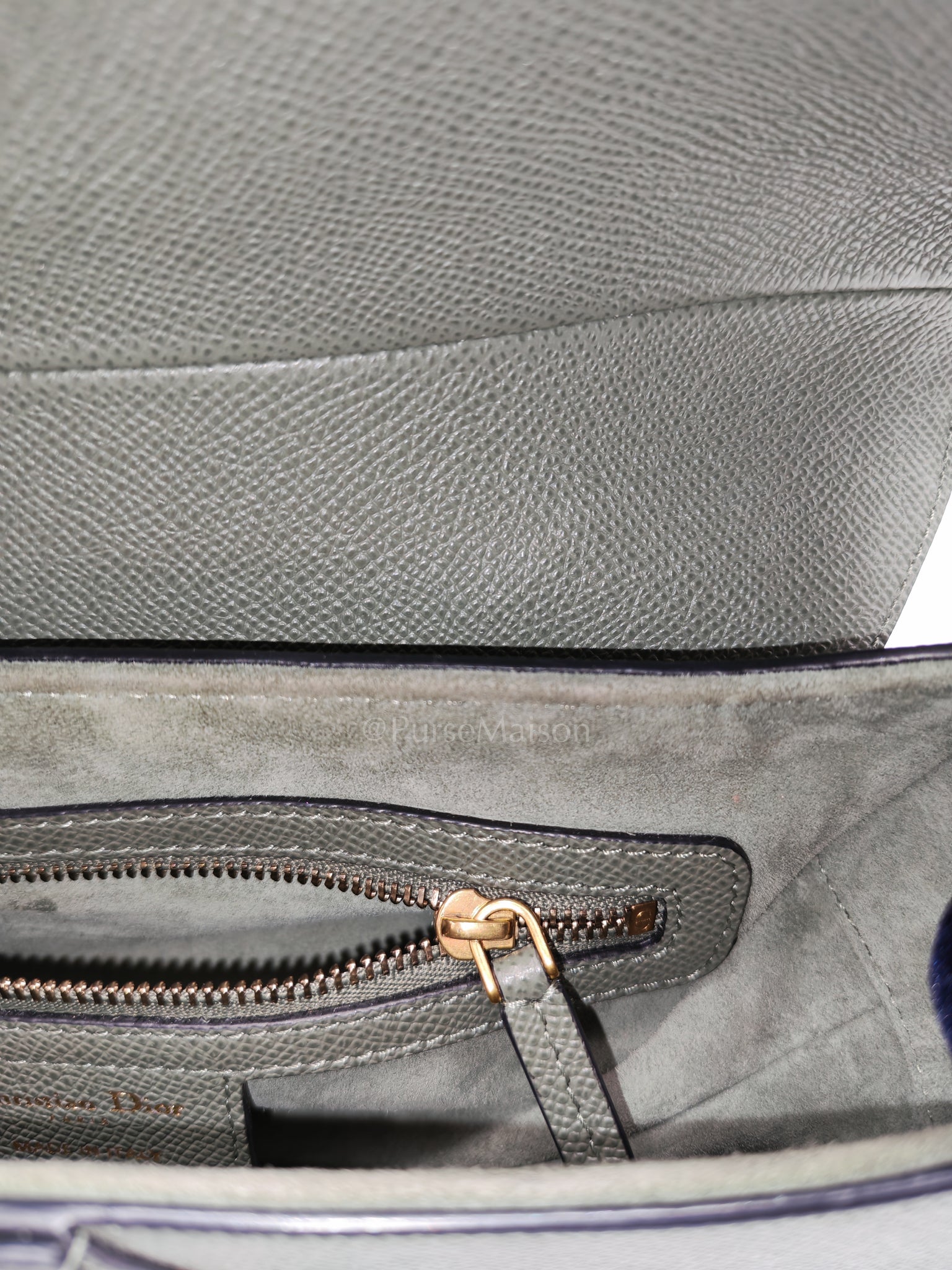Saddle Medium in Muted Green Grained Calfskin Leather | Purse Maison Luxury Bags Shop