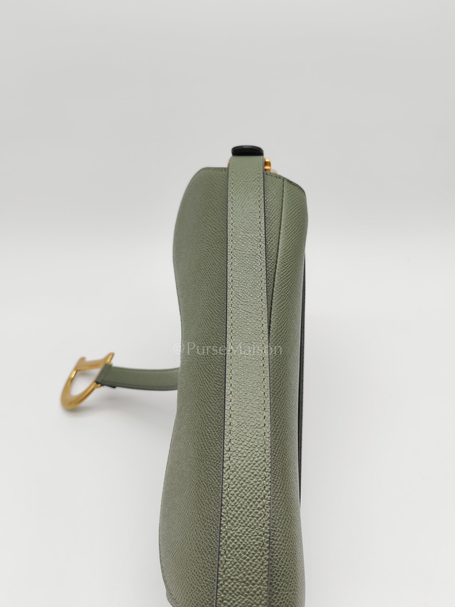 Saddle Medium in Muted Green Grained Calfskin Leather | Purse Maison Luxury Bags Shop