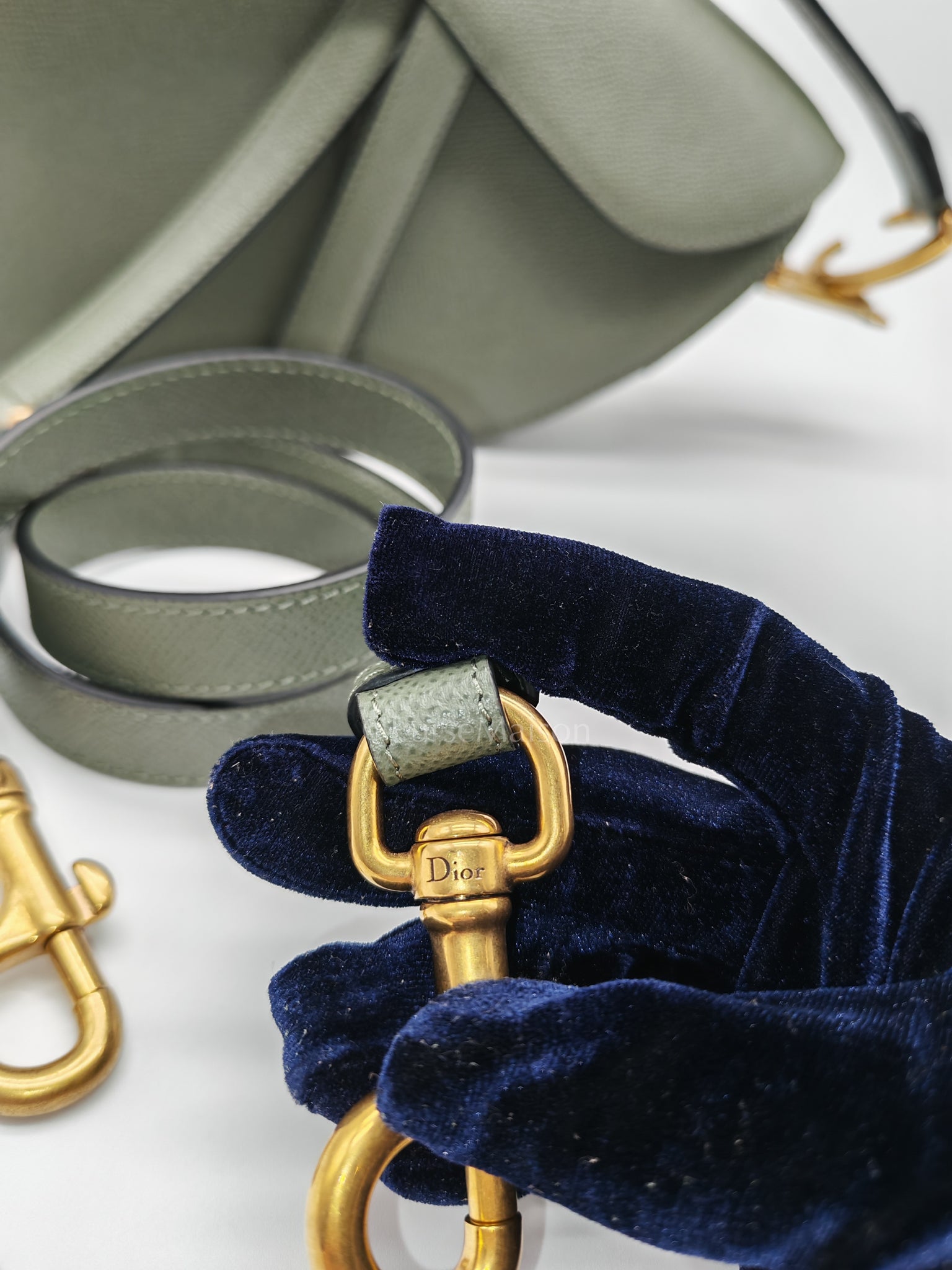 Saddle Medium in Muted Green Grained Calfskin Leather | Purse Maison Luxury Bags Shop