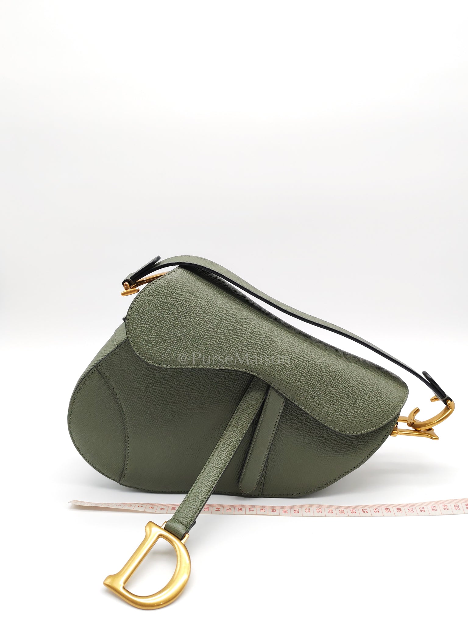Saddle Medium in Muted Green Grained Calfskin Leather | Purse Maison Luxury Bags Shop