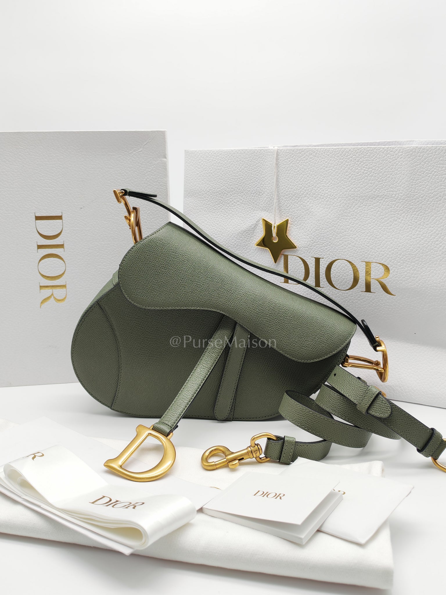 Saddle Medium in Muted Green Grained Calfskin Leather | Purse Maison Luxury Bags Shop