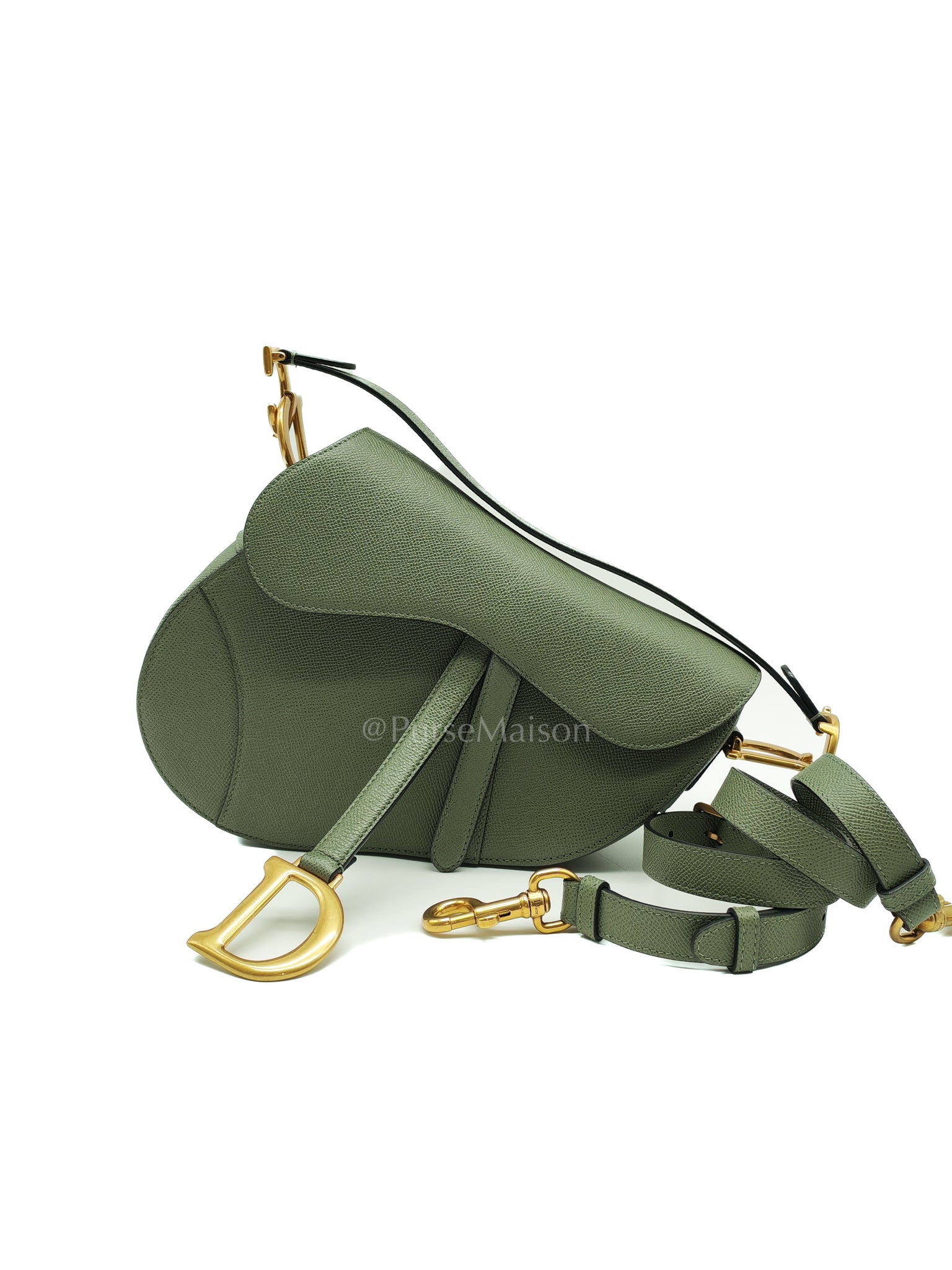 Saddle Medium in Muted Green Grained Calfskin Leather | Purse Maison Luxury Bags Shop