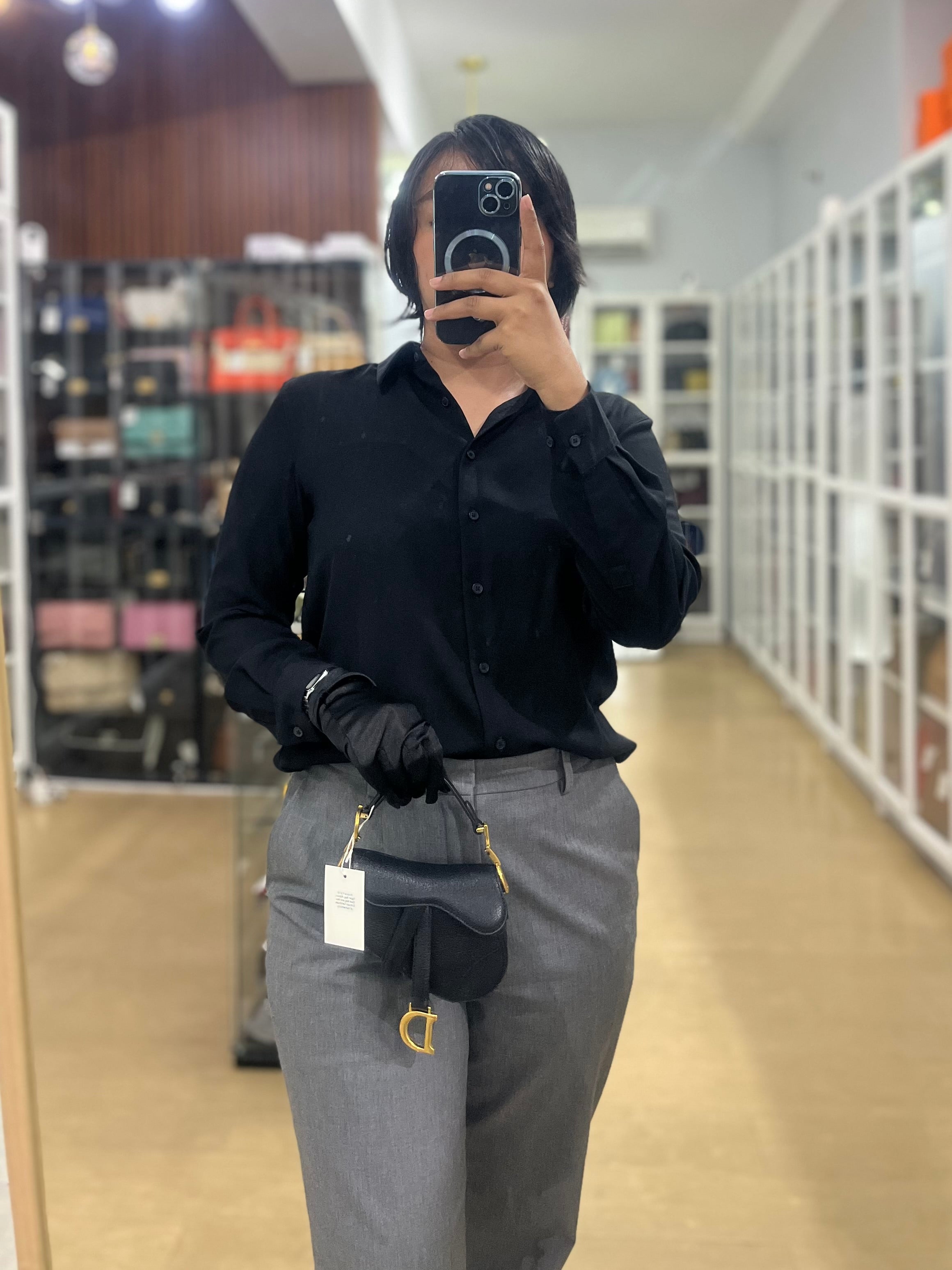 Saddle Micro in Black Grained Calfskin Leather Gold Hardware | Purse Maison Luxury Bags Shop
