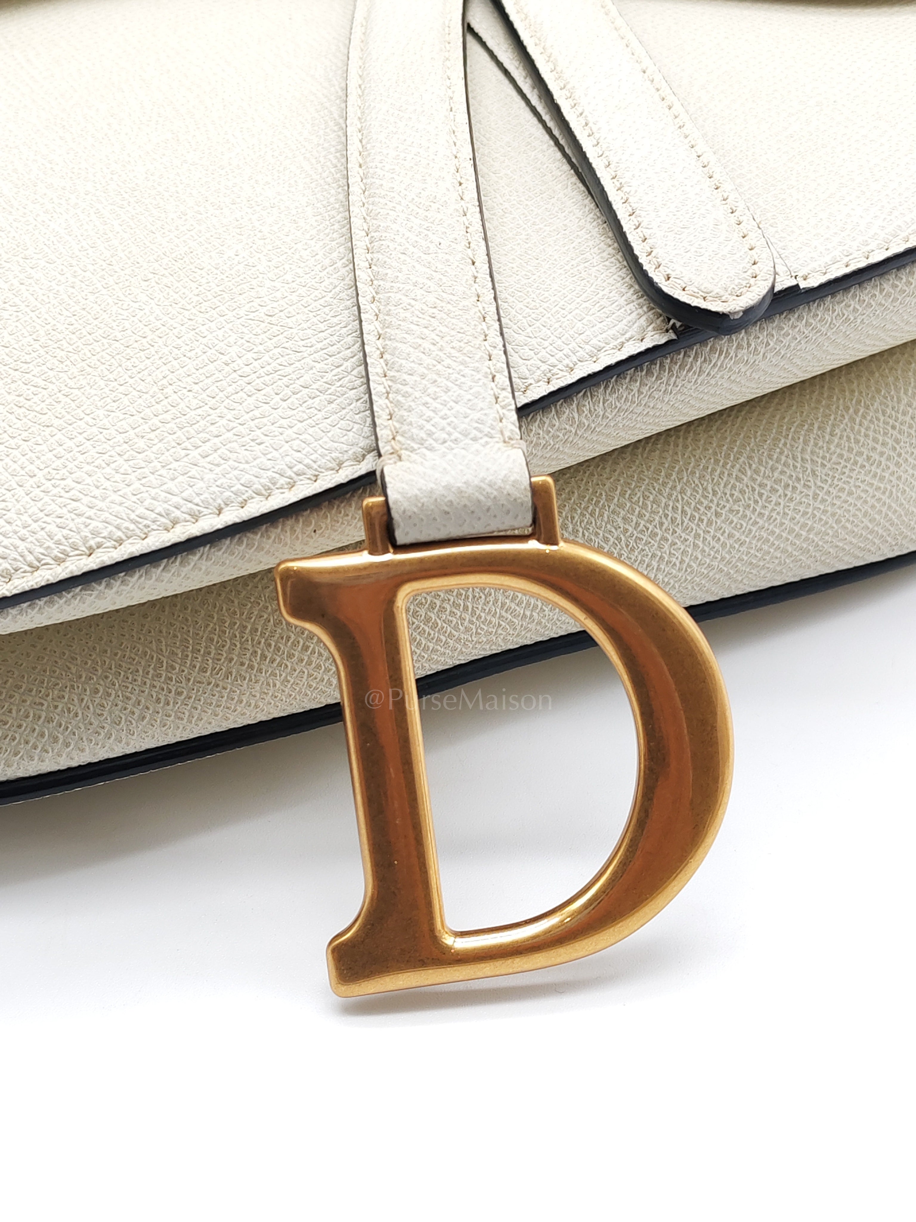 Saddle Shoulder Bag Medium in Latte Grained Calfskin Leather | Purse Maison Luxury Bags Shop