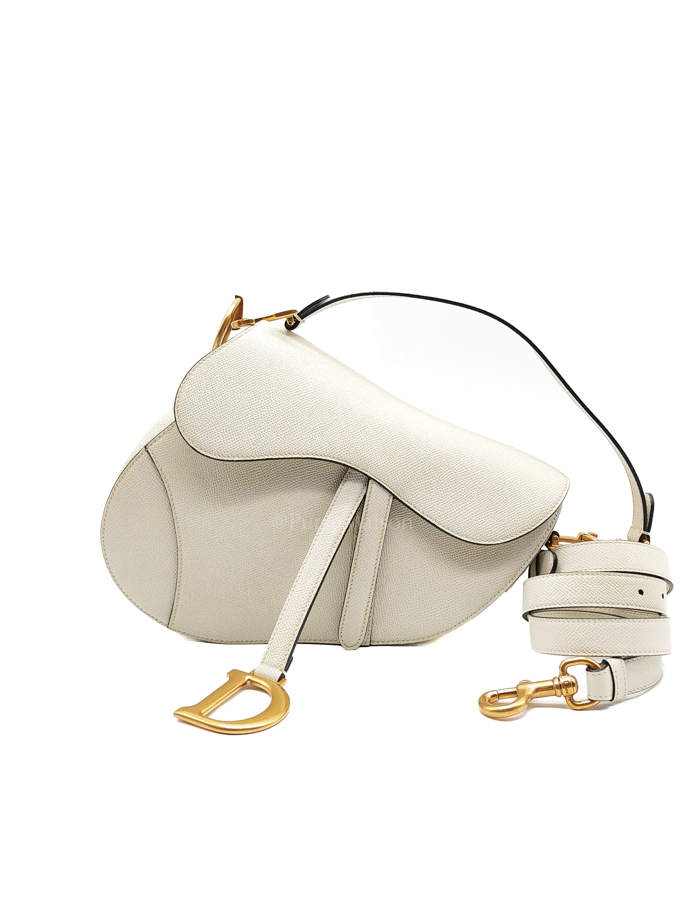 Saddle Shoulder Bag Medium in Latte Grained Calfskin Leather | Purse Maison Luxury Bags Shop