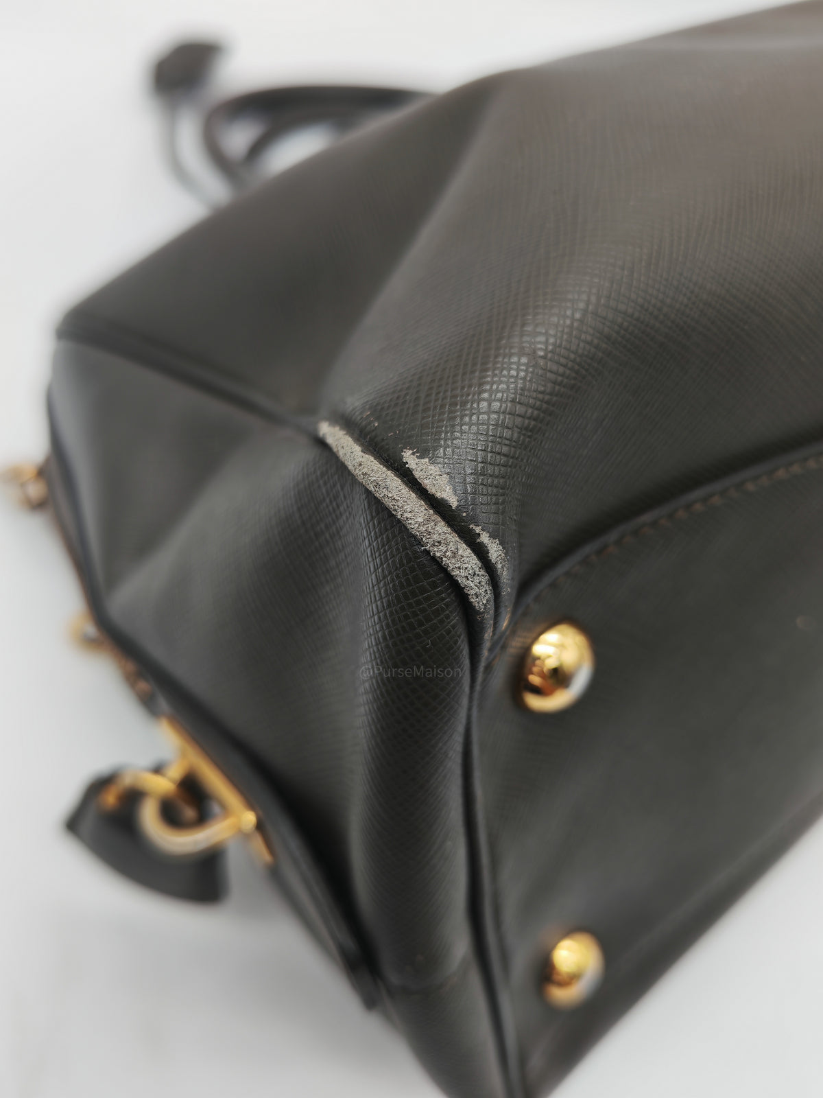 Prada Saffiano Lux Top Handle Bowler Bag in Olive Green Saffiano Cuir Leather and Gold Hardware