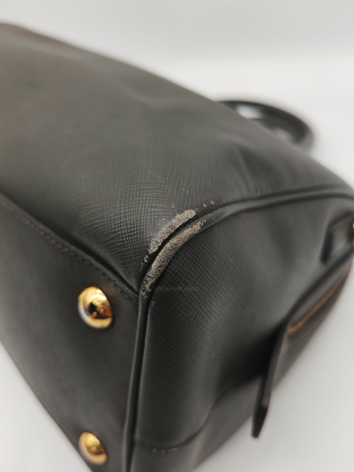 Prada Saffiano Lux Top Handle Bowler Bag in Olive Green Saffiano Cuir Leather and Gold Hardware