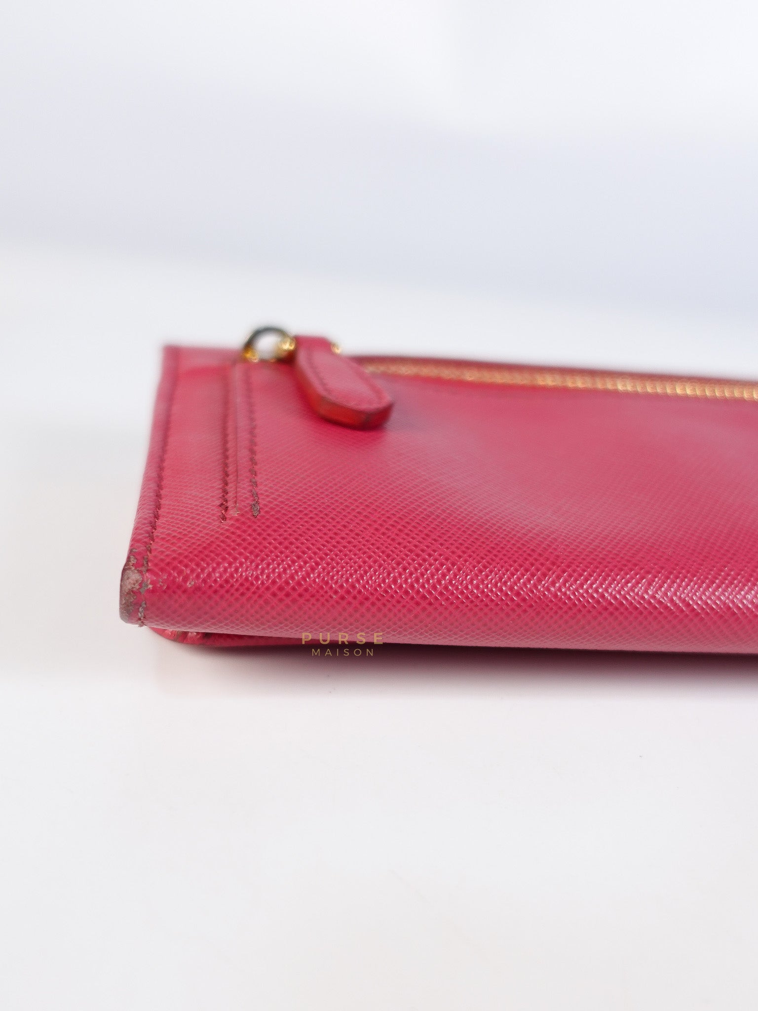 Saffiano Flap Long Wallet in Pink | Purse Maison Luxury Bags Shop