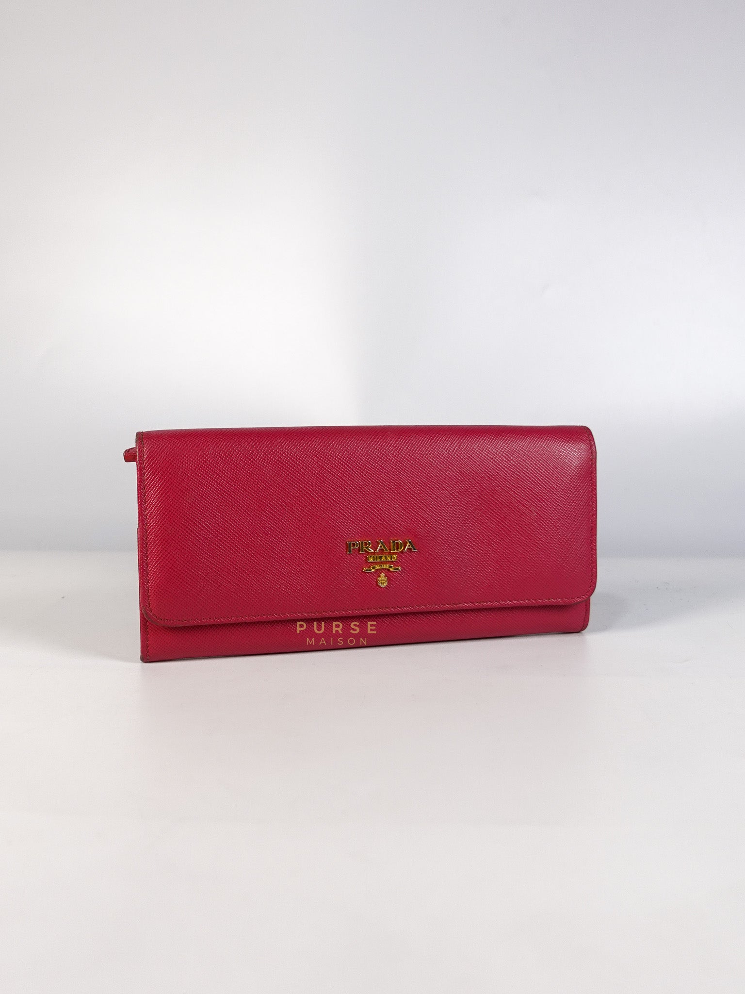 Saffiano Flap Long Wallet in Pink | Purse Maison Luxury Bags Shop