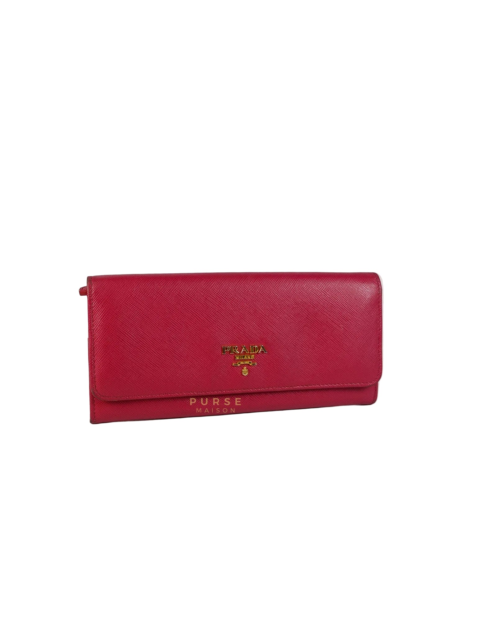 Saffiano Flap Long Wallet in Pink | Purse Maison Luxury Bags Shop