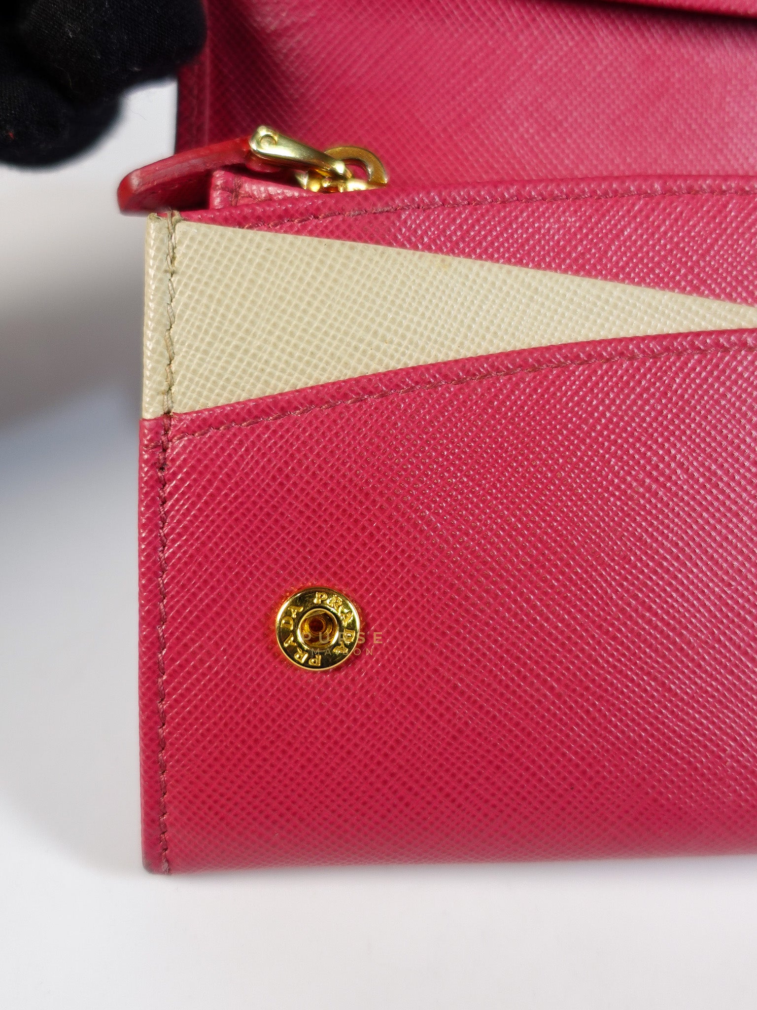 Saffiano Flap Long Wallet in Pink | Purse Maison Luxury Bags Shop