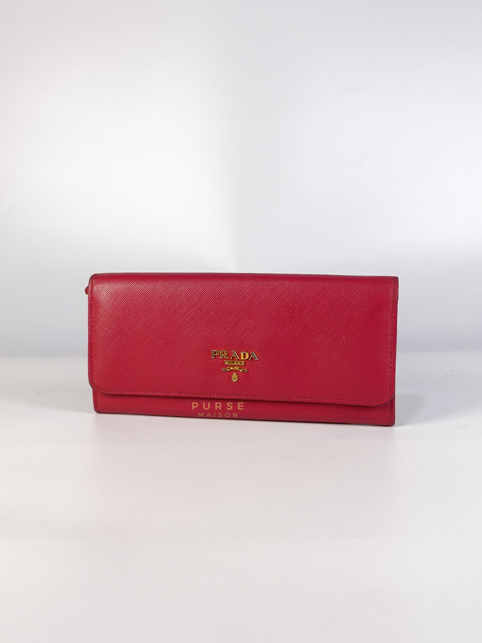 Saffiano Flap Long Wallet in Pink | Purse Maison Luxury Bags Shop