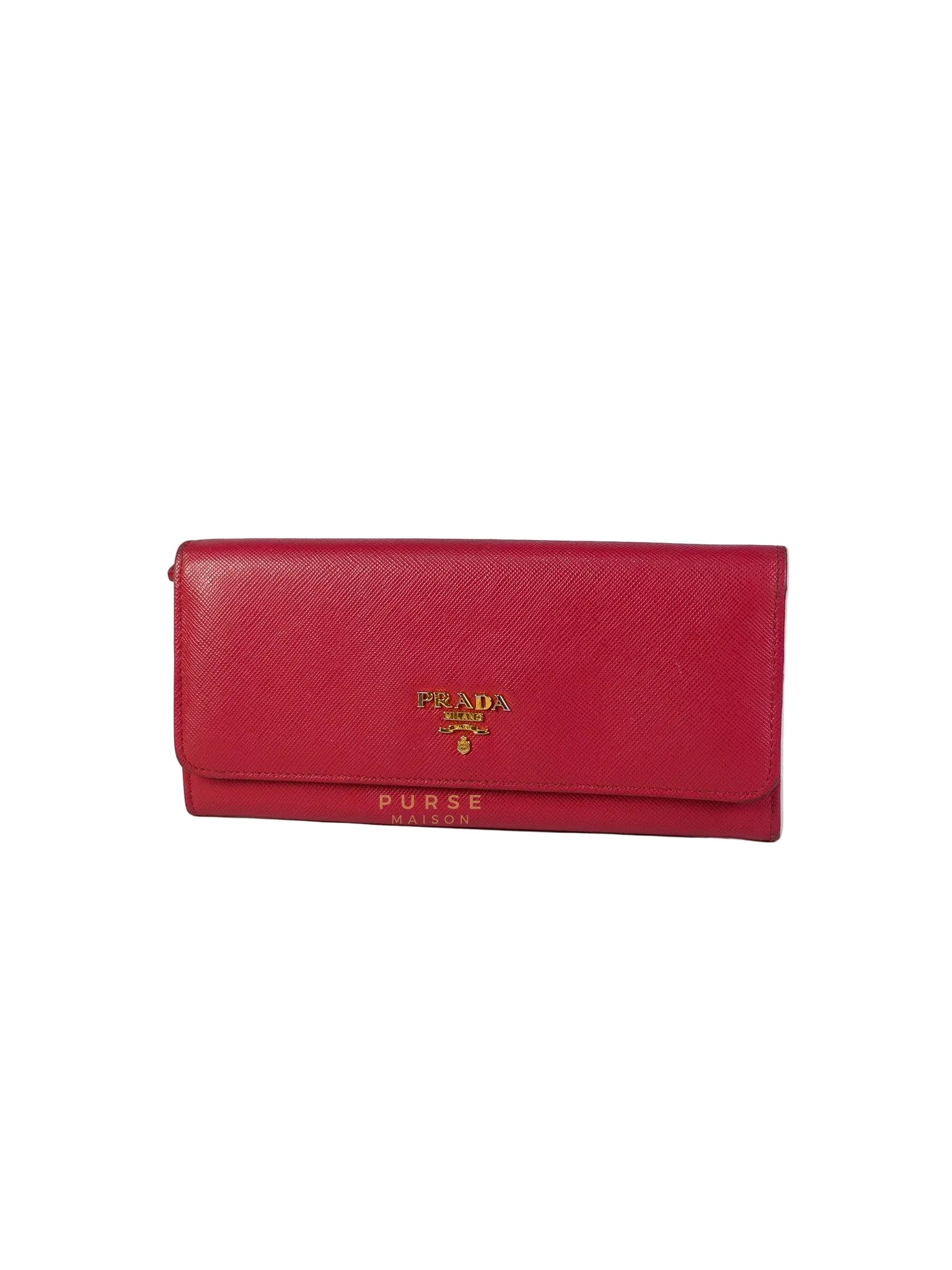 Saffiano Flap Long Wallet in Pink | Purse Maison Luxury Bags Shop