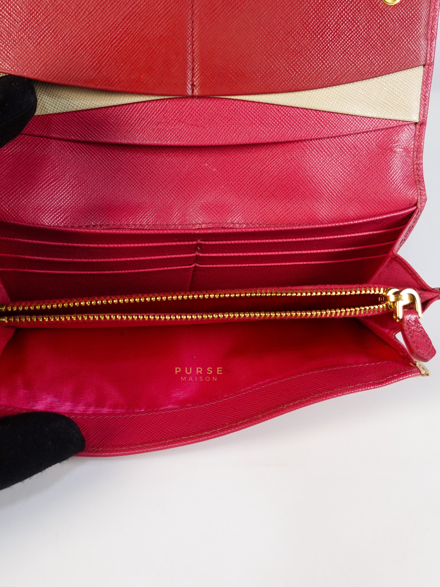 Saffiano Flap Long Wallet in Pink | Purse Maison Luxury Bags Shop